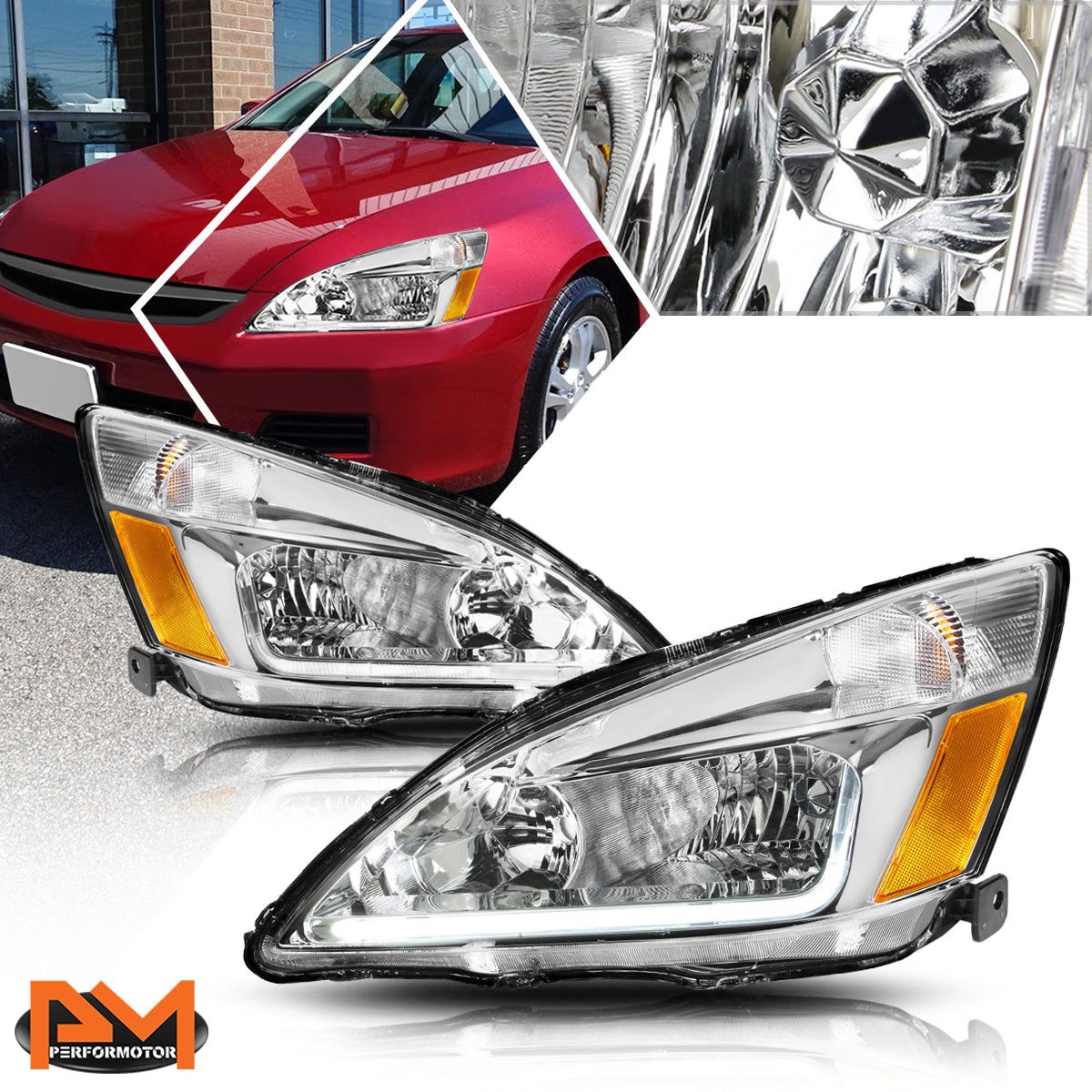 Chrome Housing LED DRL Headlights <br> 03-07 Honda Accord