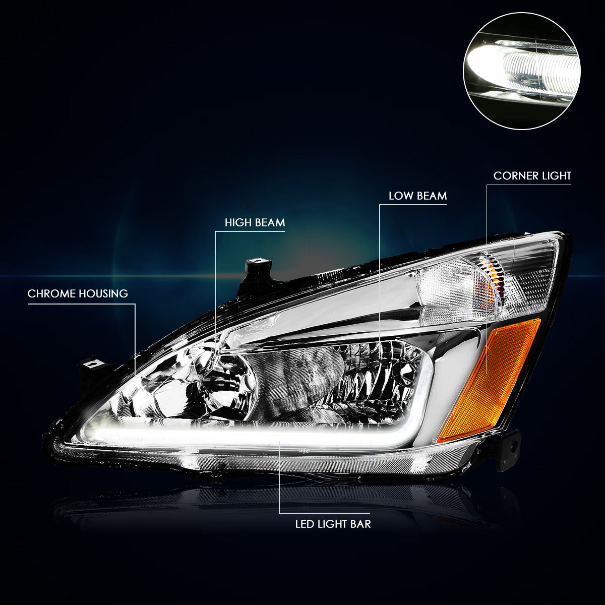 Chrome Housing LED DRL Headlights <br> 03-07 Honda Accord