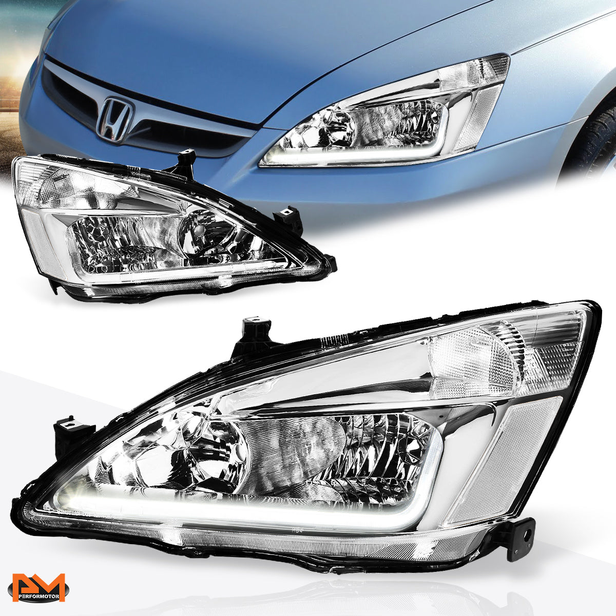 Chrome Housing LED DRL Headlights <br> 03-07 Honda Accord