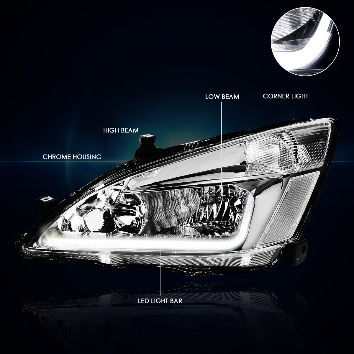 Chrome Housing LED DRL Headlights <br> 03-07 Honda Accord