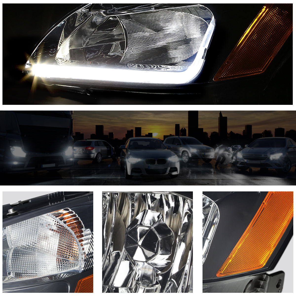 Chrome Housing LED DRL Headlights <br> 03-07 Honda Accord