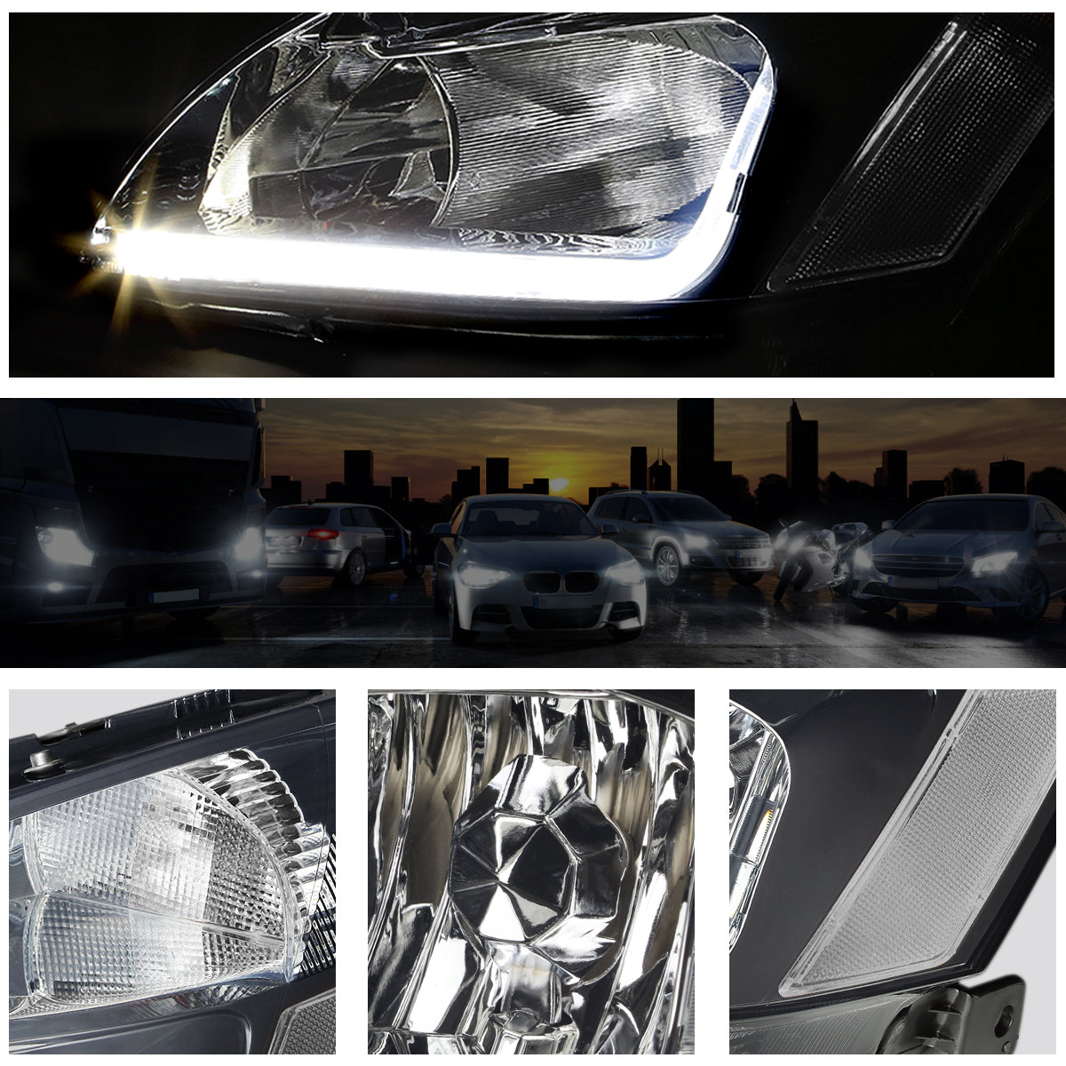 Chrome Housing LED DRL Headlights <br> 03-07 Honda Accord