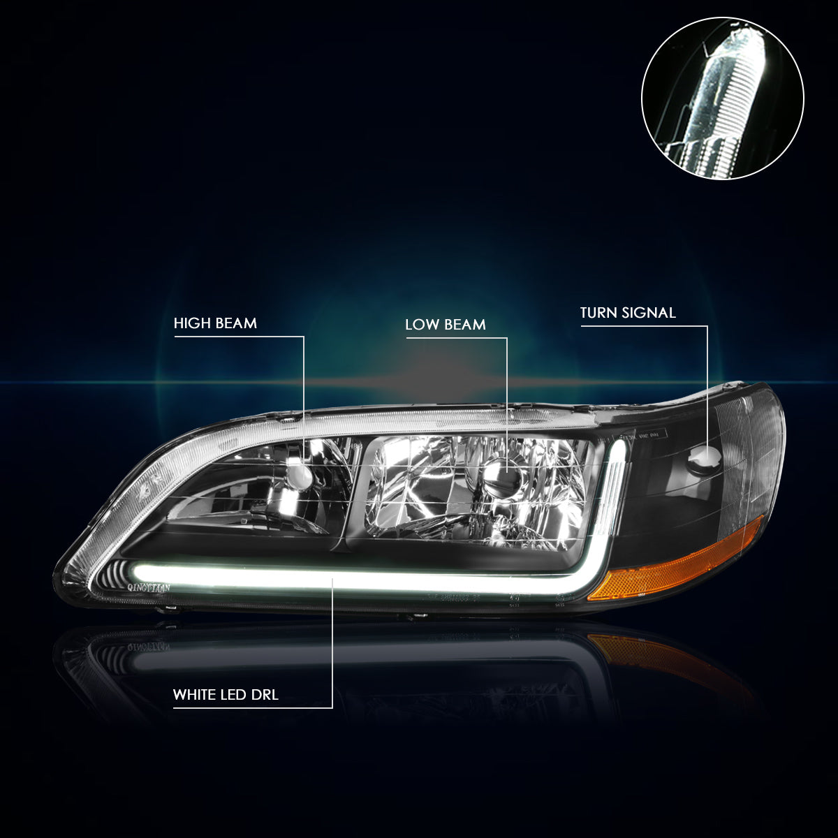 Black Housing LED DRL Headlights <br> 98-02 Honda Accord