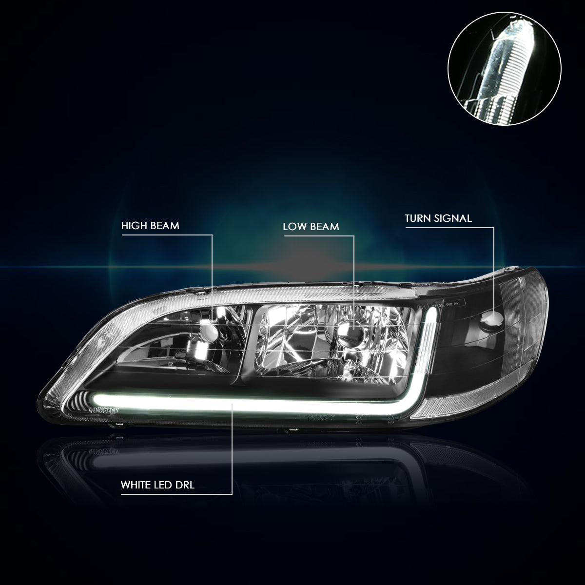 Black Housing LED DRL Headlights <br> 98-02 Honda Accord