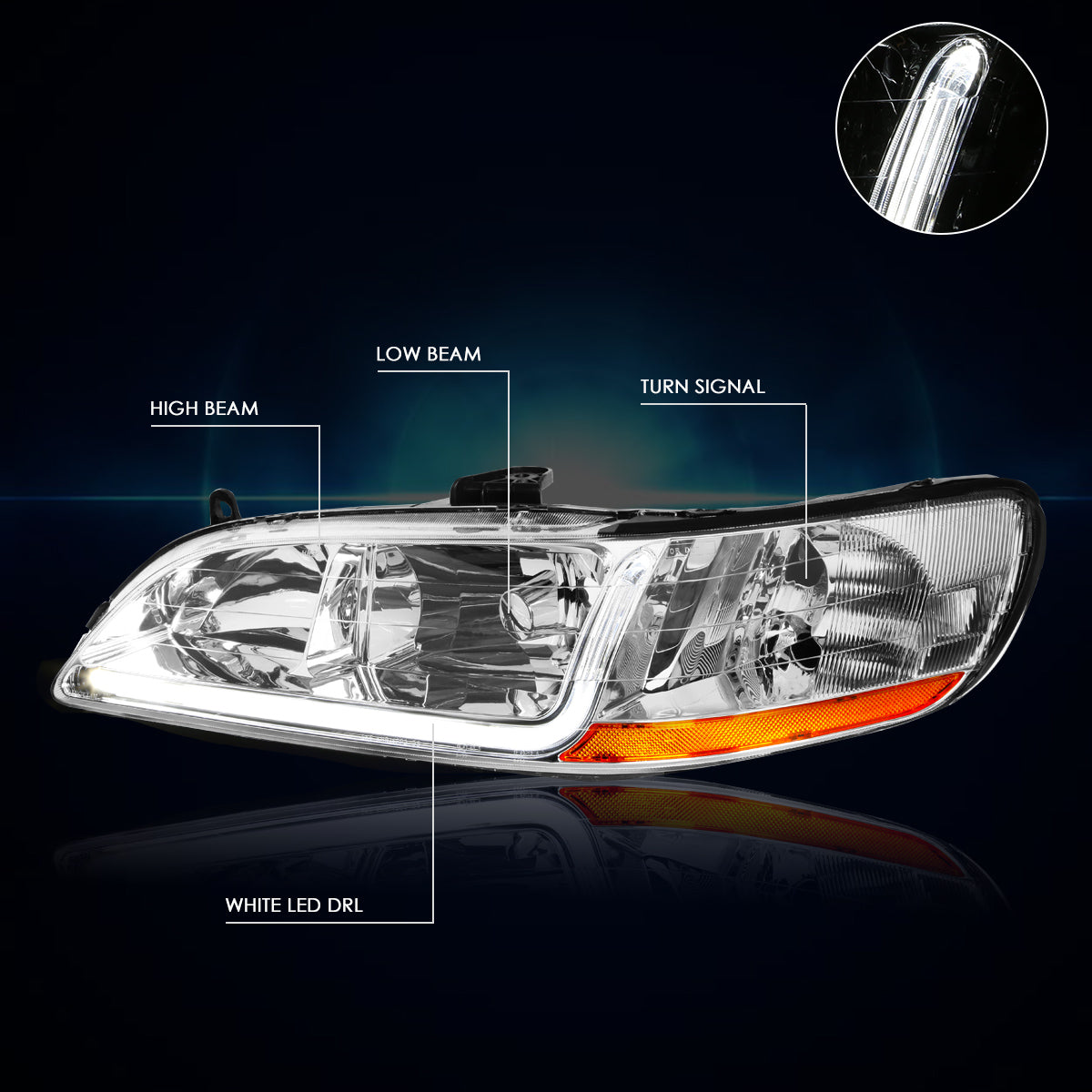 Chrome Housing LED DRL Headlights <br> 98-02 Honda Accord