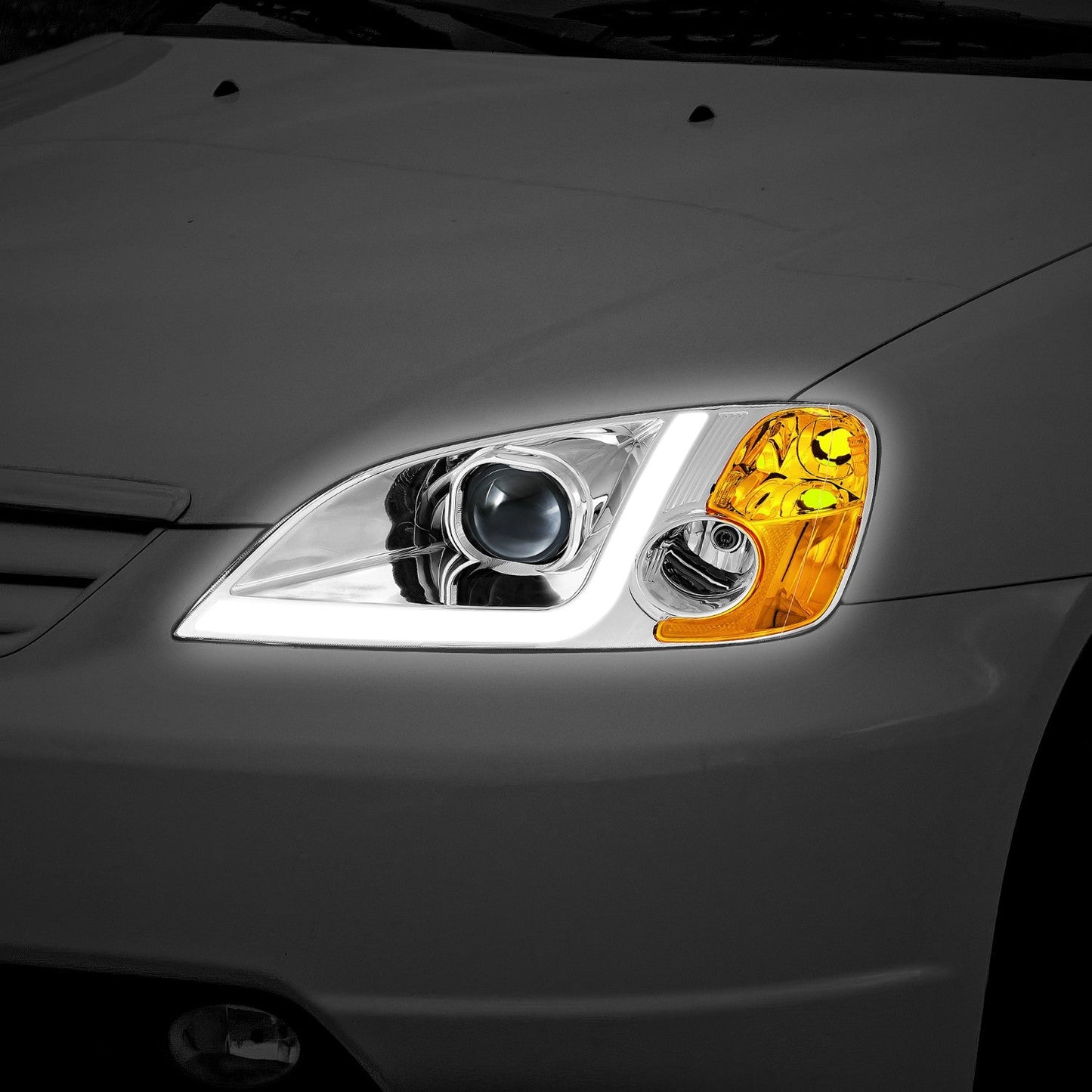 3D LED DRL Projector Headlights <BR> 01-03 Honda Civic Sedan / Coupe