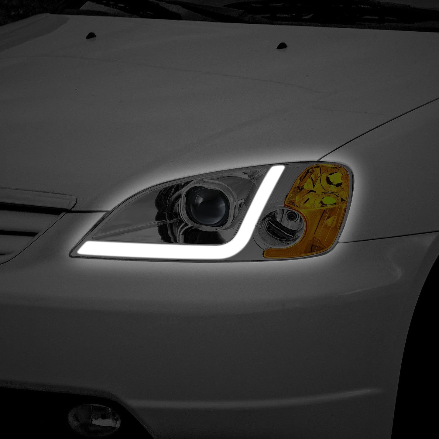 3D LED DRL Projector Headlights <BR> 01-03 Honda Civic Sedan / Coupe