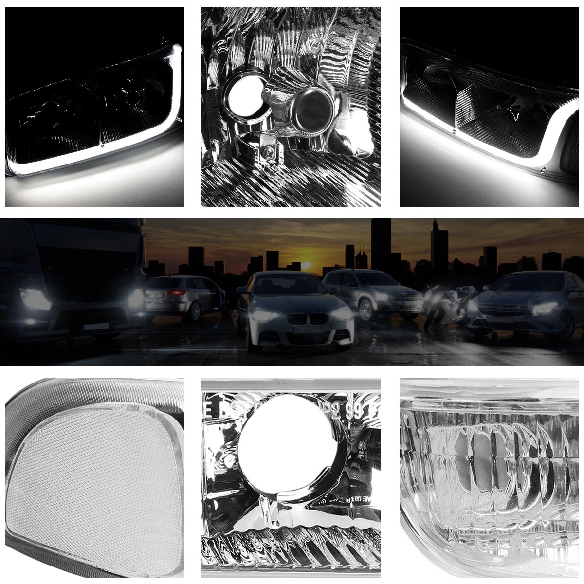 Chrome Housing LED DRL Headlights <br> 99-07 GMC Sierra 1500 2500 3500 Sierra C3 Yukon