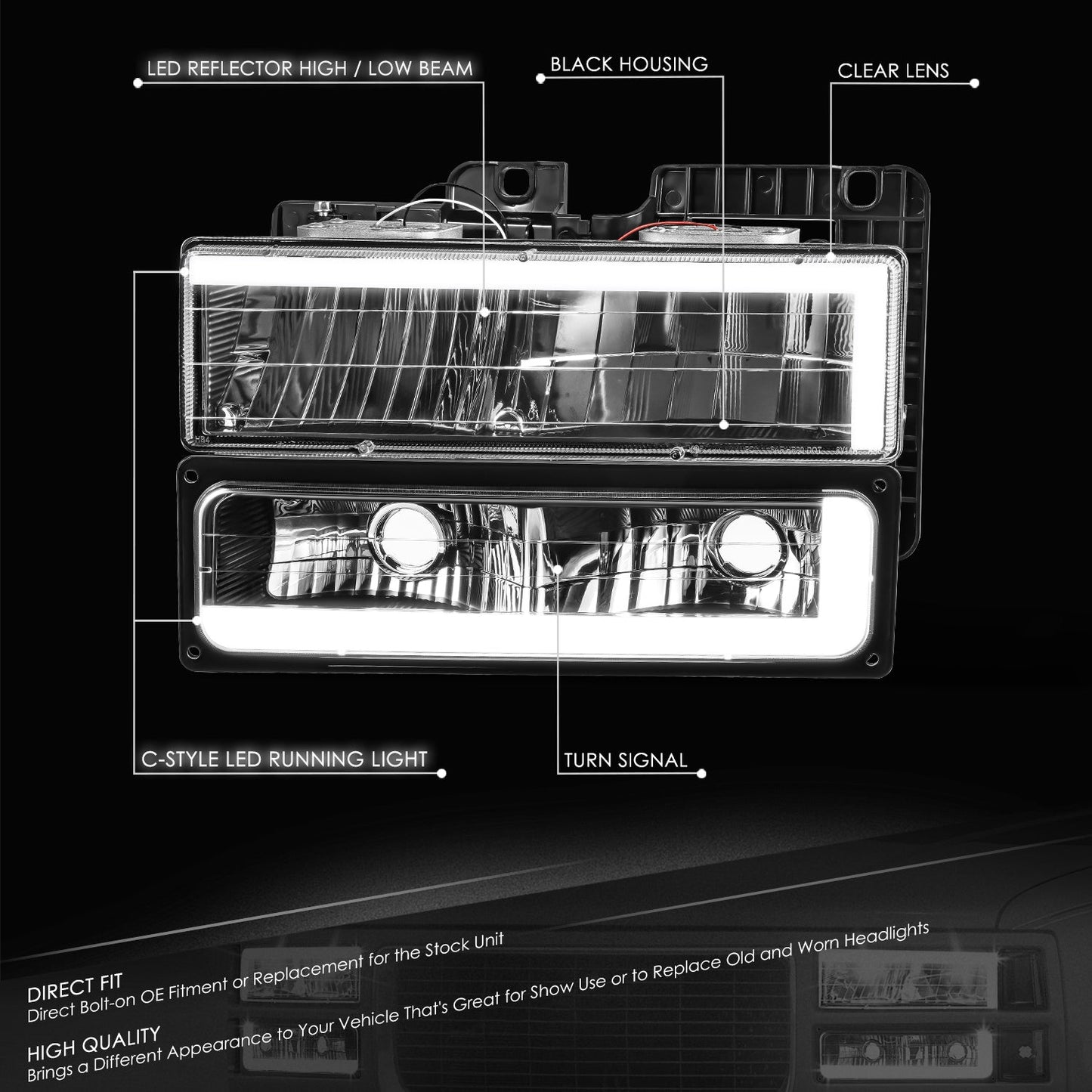 C-LED DRL Headlights <br>88-02 Chevy GMC C/K 1500-3500 Suburban,Yukon