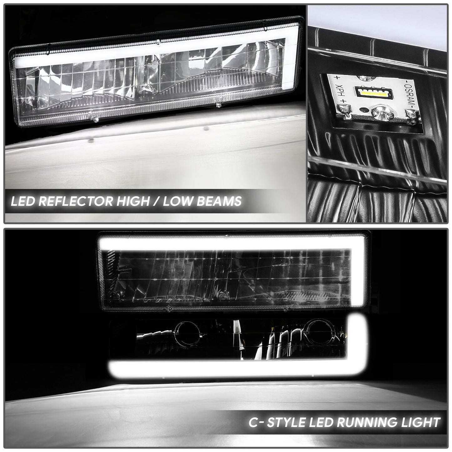 C-LED DRL Headlights <br>88-02 Chevy GMC C/K 1500-3500 Suburban,Yukon