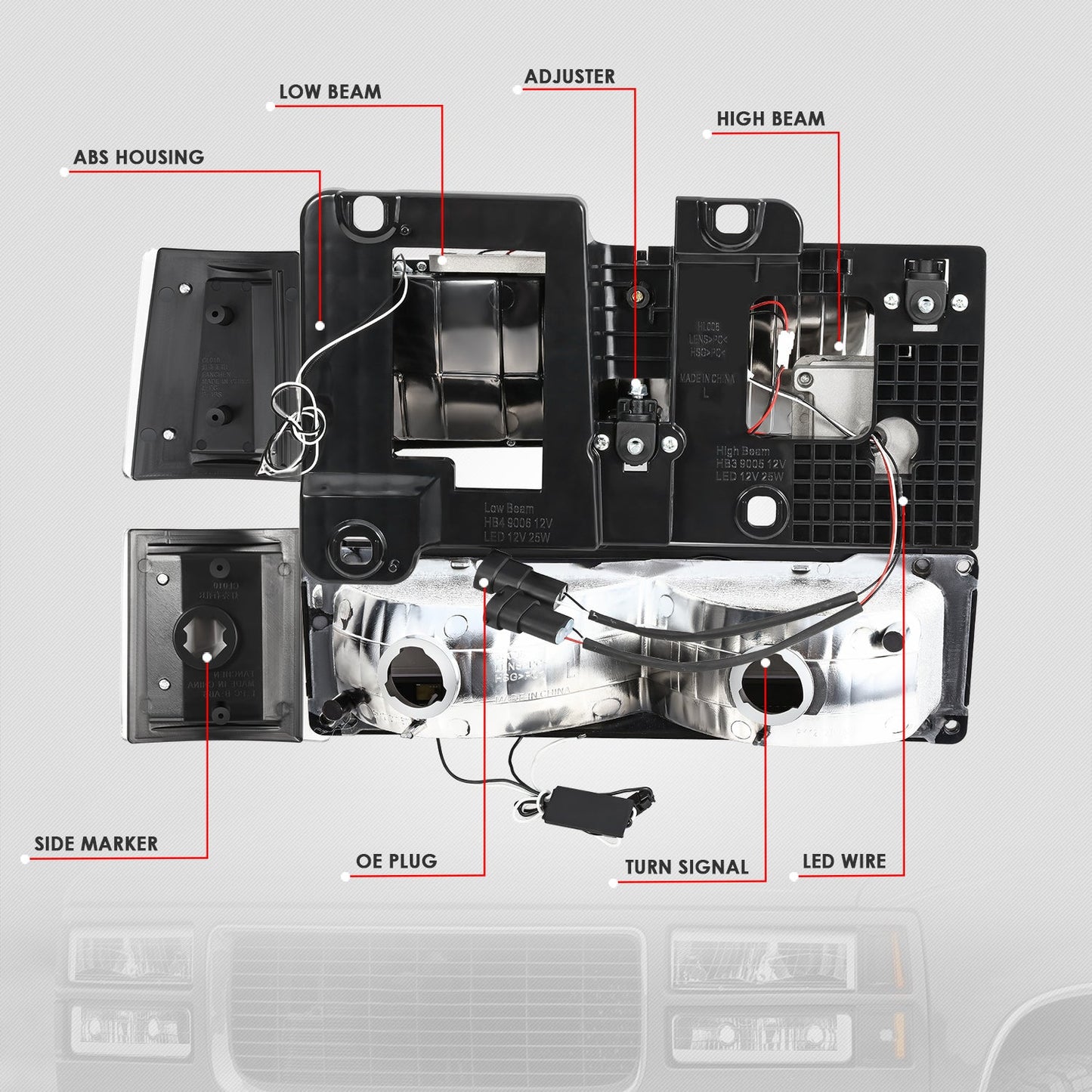 C-Full LED DRL Headlights+Turn Signal Lights <br>94-99 GMC C/K 1500 Yukon, C/K 1500-2500 Suburban