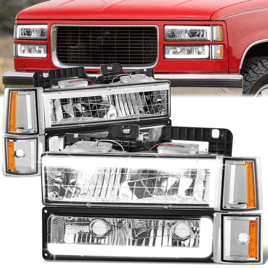 C-Full LED DRL Headlights+Turn Signal Lights <br>94-99 GMC C/K 1500 Yukon, C/K 1500-2500 Suburban