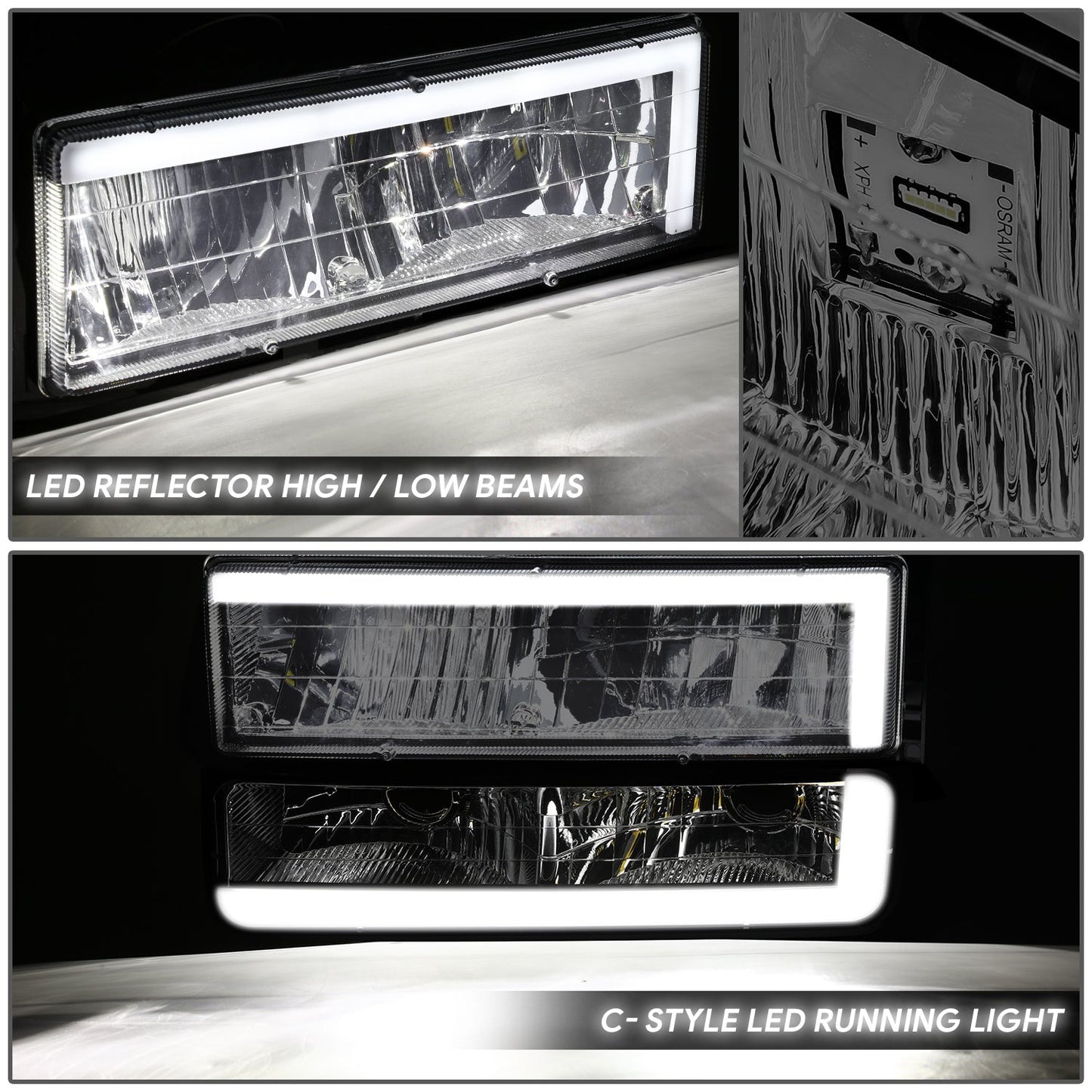 C-Full LED DRL Headlights+Turn Signal Lights <br>94-99 GMC C/K 1500 Yukon, C/K 1500-2500 Suburban