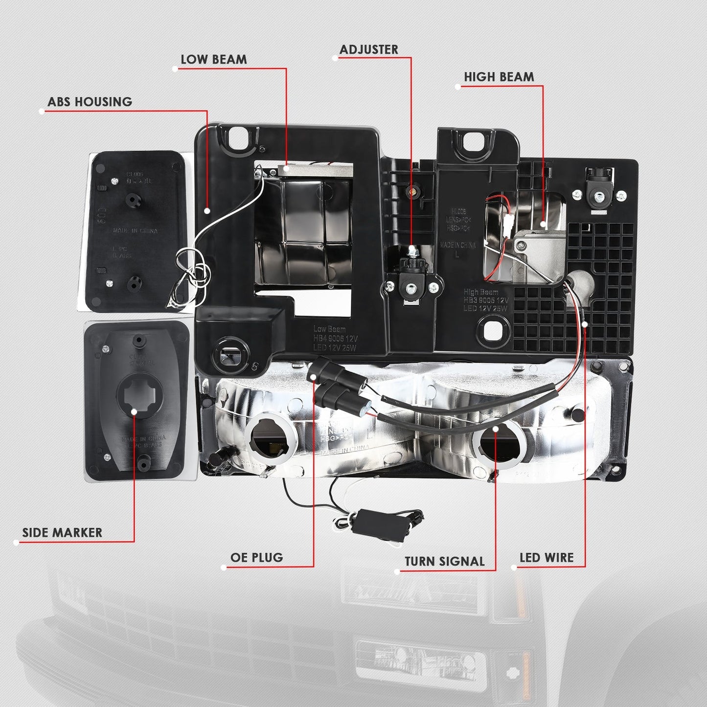 C-LED DRL Headlights+Turn Signal Lights <br>88-93 Chevy C/K 1500-3500 Suburban