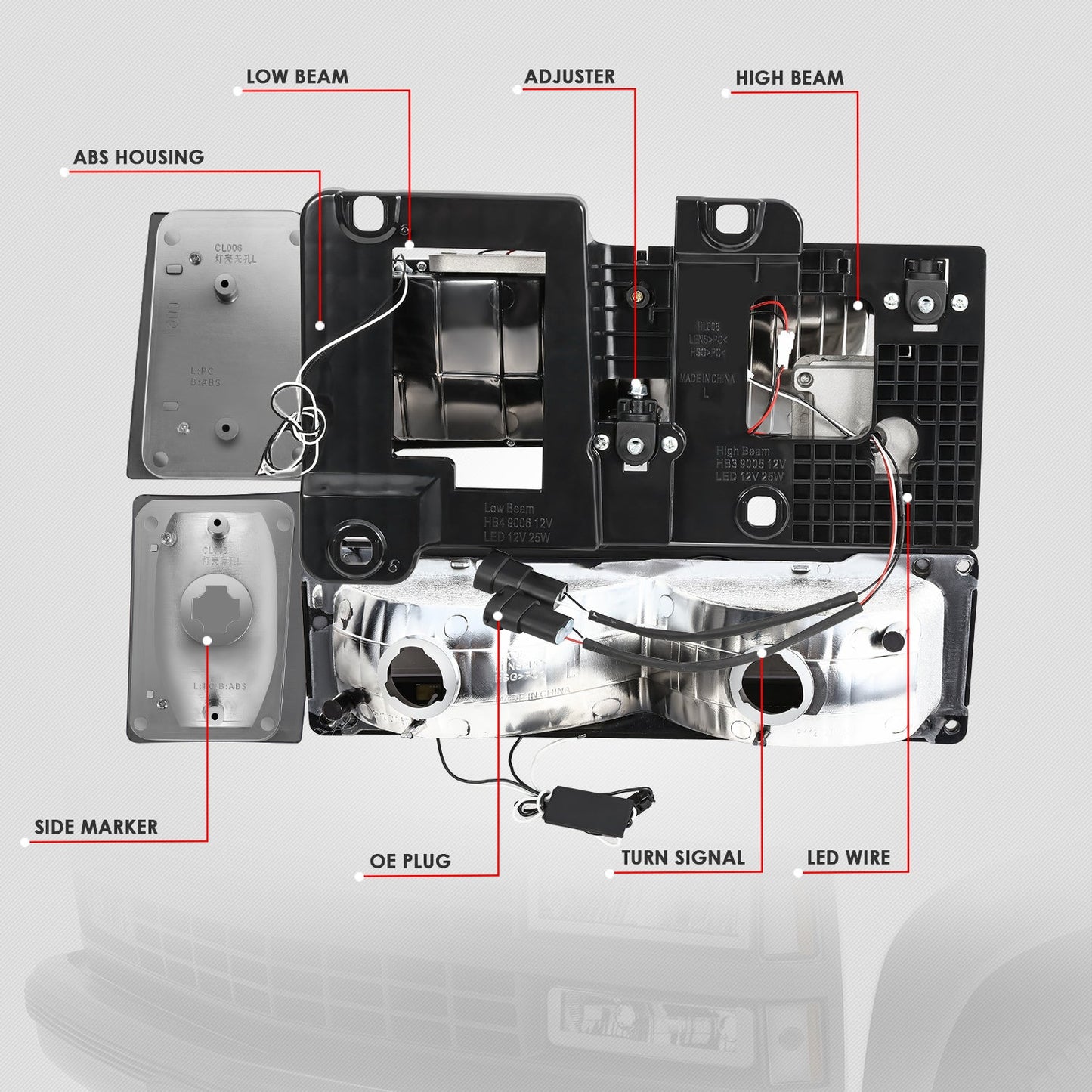 C-LED DRL Headlights+Turn Signal Lights <br>88-93 Chevy C/K 1500-3500 Suburban