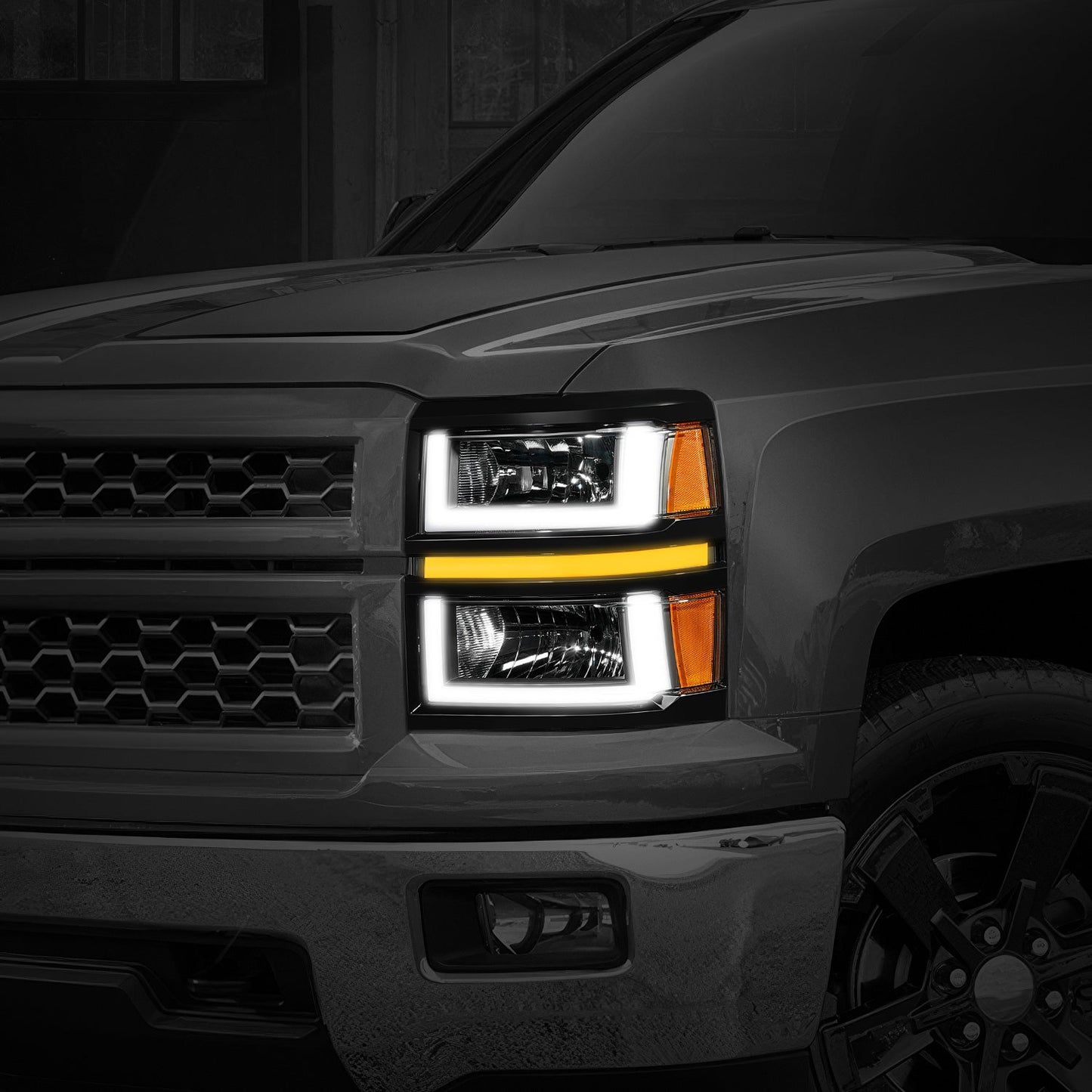 U-Shaped LED DRL Sequential Signals Headlights <br>14-15 Chevy Silverado 1500