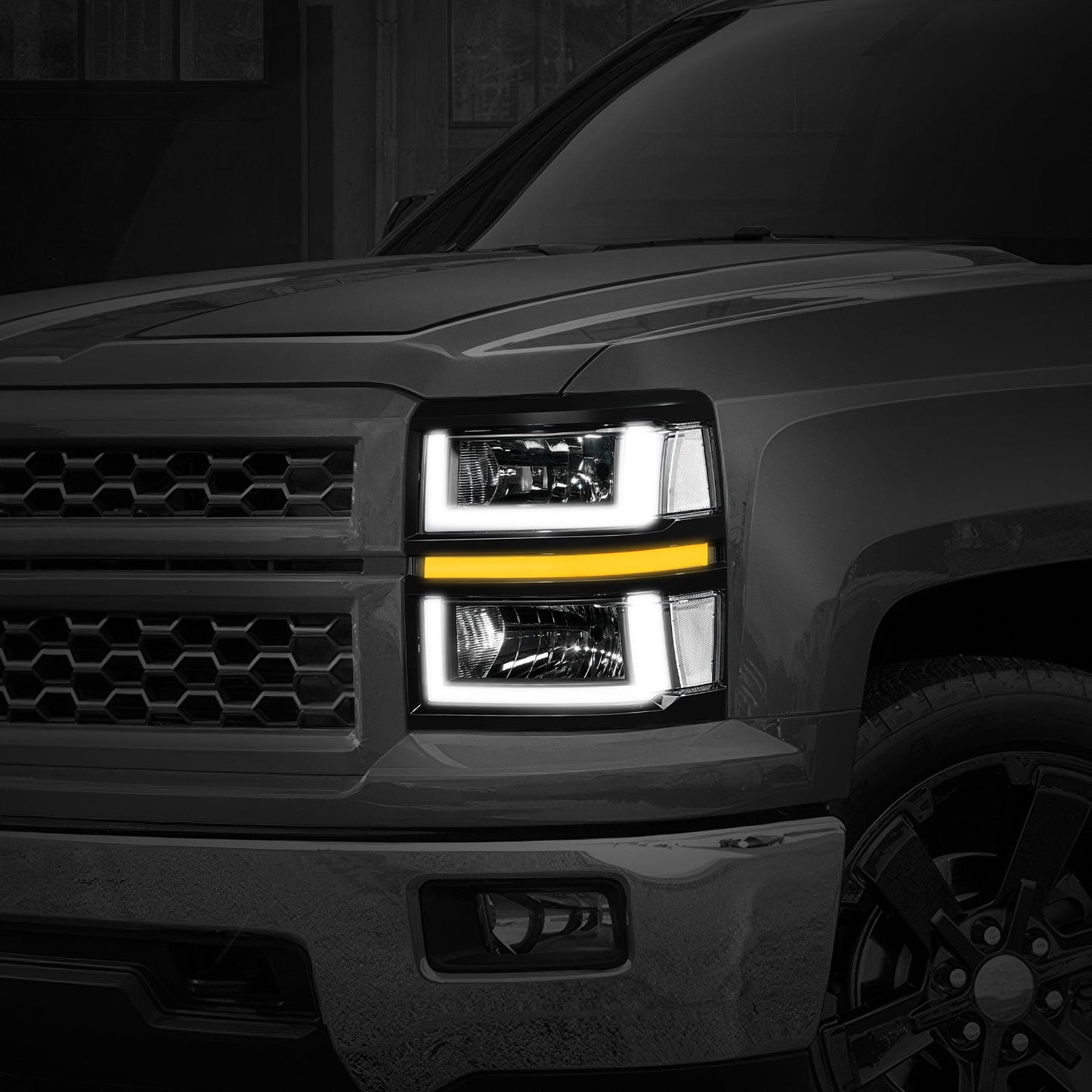 U-Shaped LED DRL Sequential Signals Headlights <br>14-15 Chevy Silverado 1500