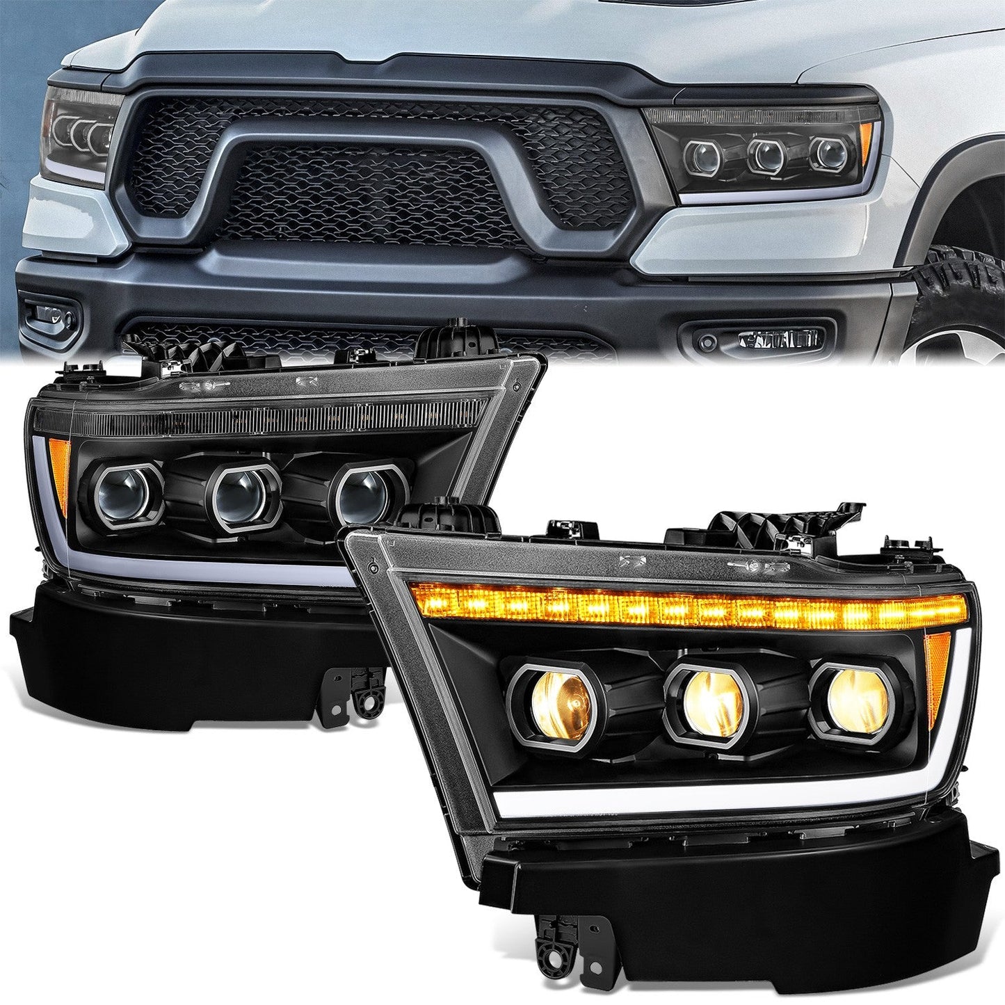 Start-Up DRL/ Sequential LED Projector Headlights <br> 19-24 Ram 1500