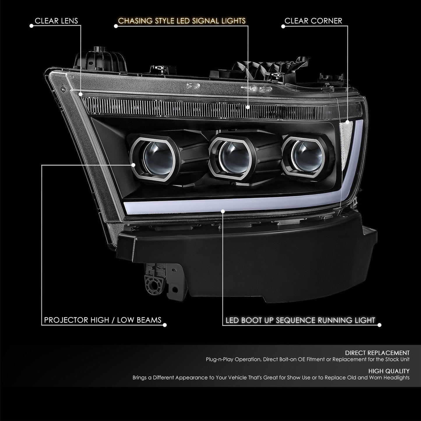 Start-Up DRL/ Sequential LED Projector Headlights <br> 19-24 Ram 1500