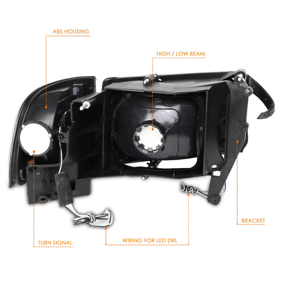 Black Housing LED DRL Headlights <br> 94-02 Dodge Ram 1500 2500 3500