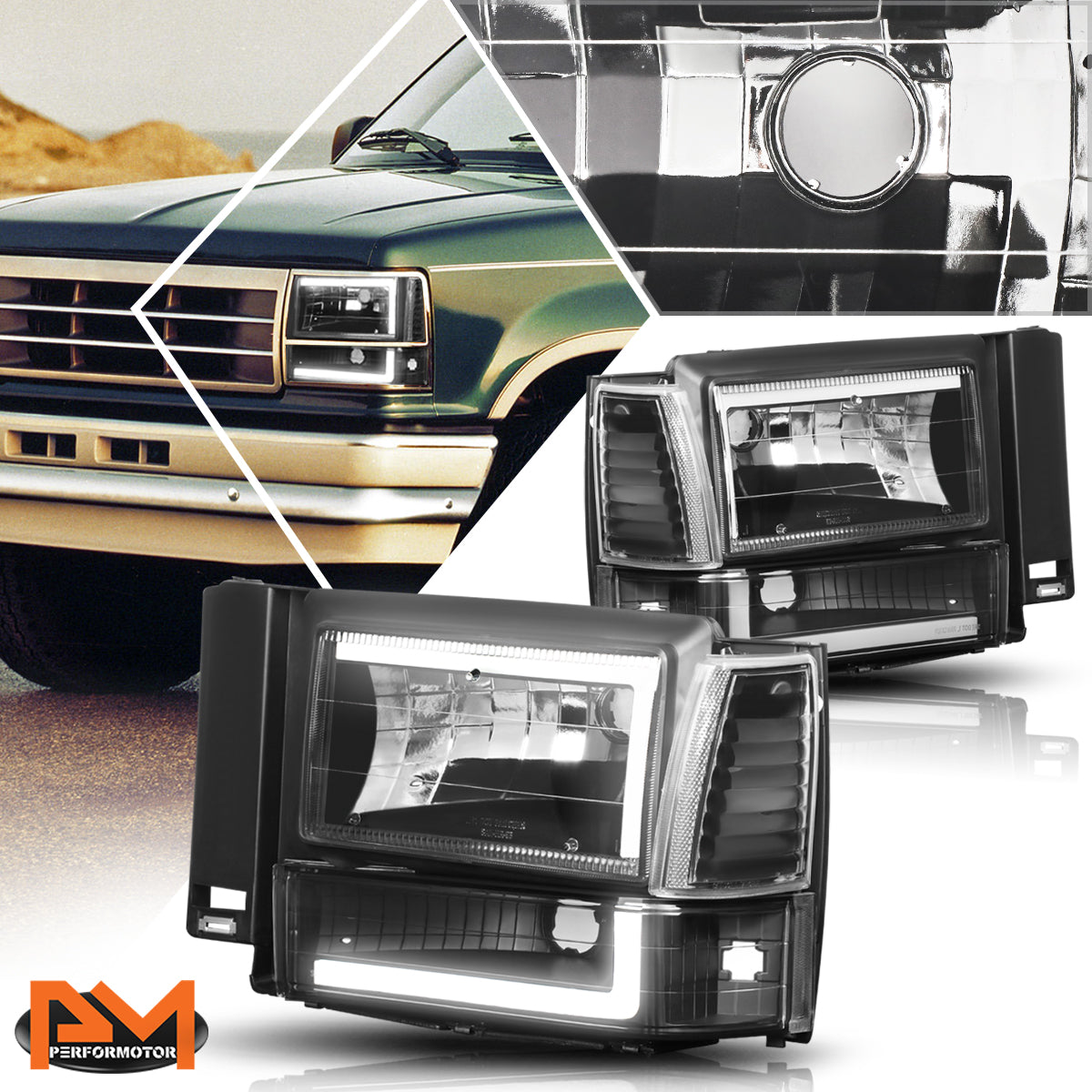 Black Housing LED DRL Headlights <br> 91-94 Ford Explorer