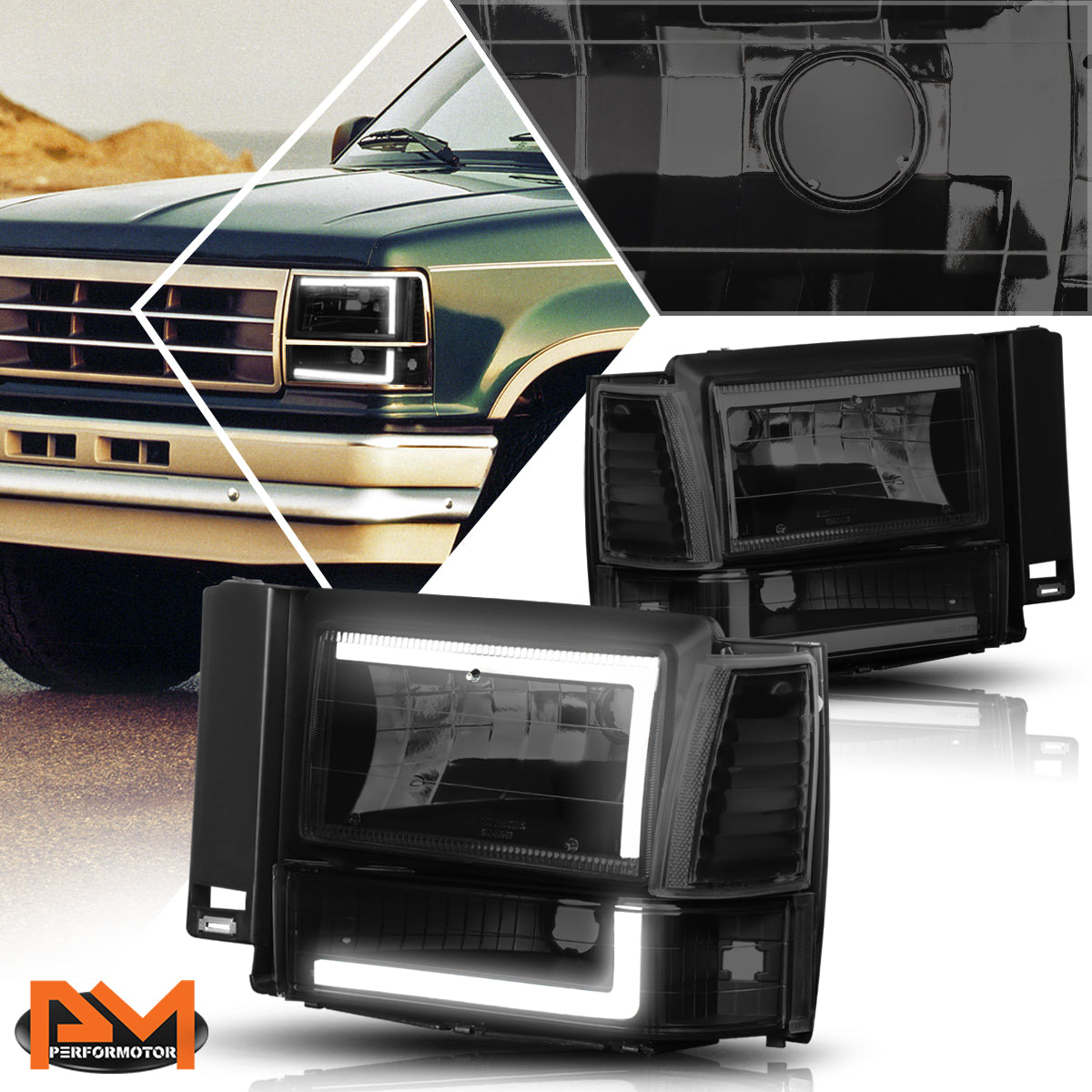 Black Housing LED DRL Headlights <br> 91-94 Ford Explorer