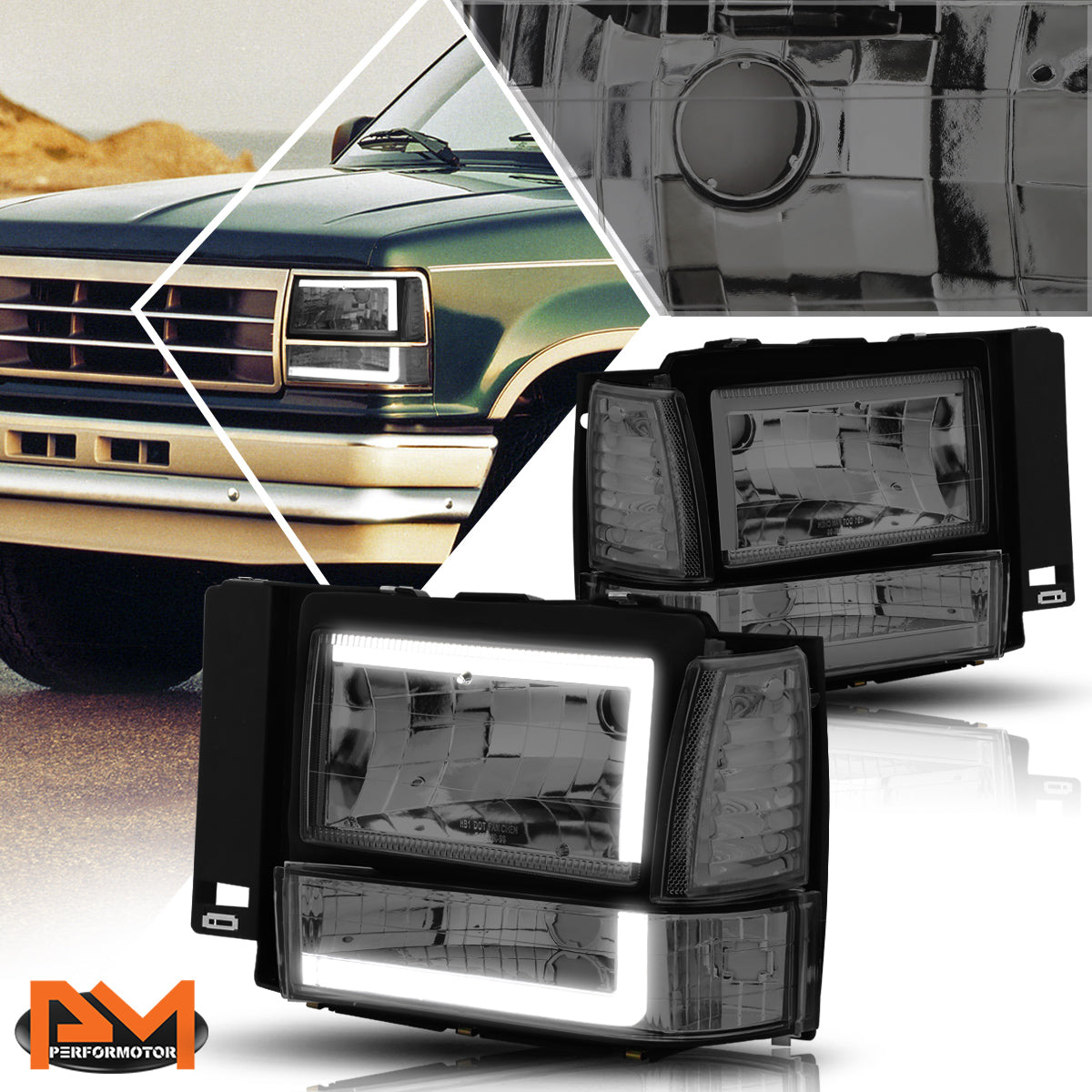 Chrome Housing LED DRL Headlights <br> 91-94 Ford Explorer