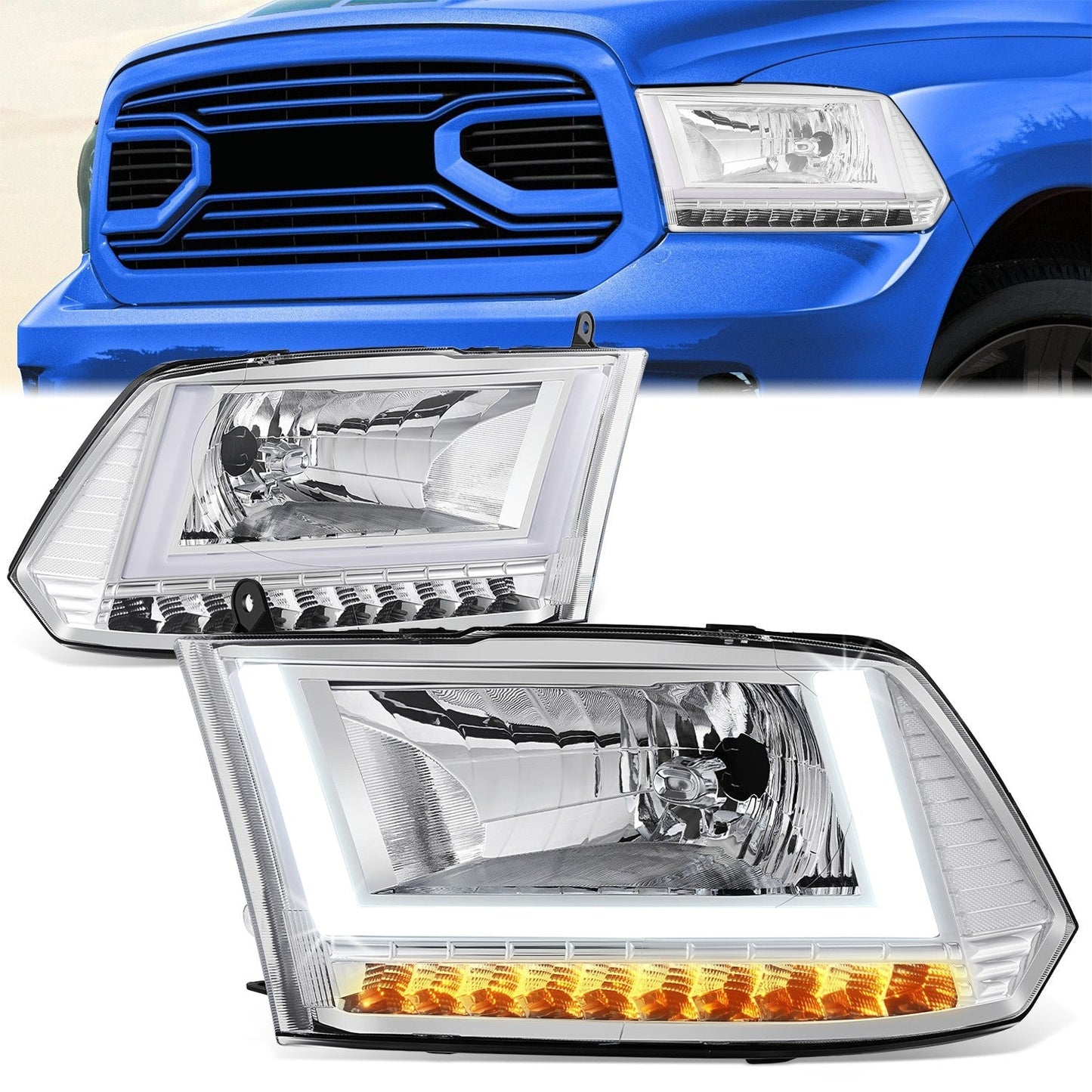 U-Shaped LED DRL Sequential Signals Headlights <br> 09-10 Dodge Ram 1500 2500 3500