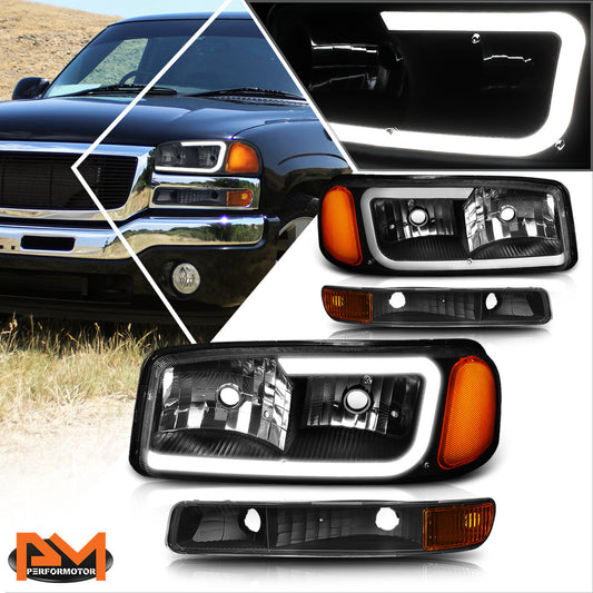 Black Housing LED DRL Headlights <br> 99-07 GMC Sierra 1500 2500 3500 Sierra C3 Yukon