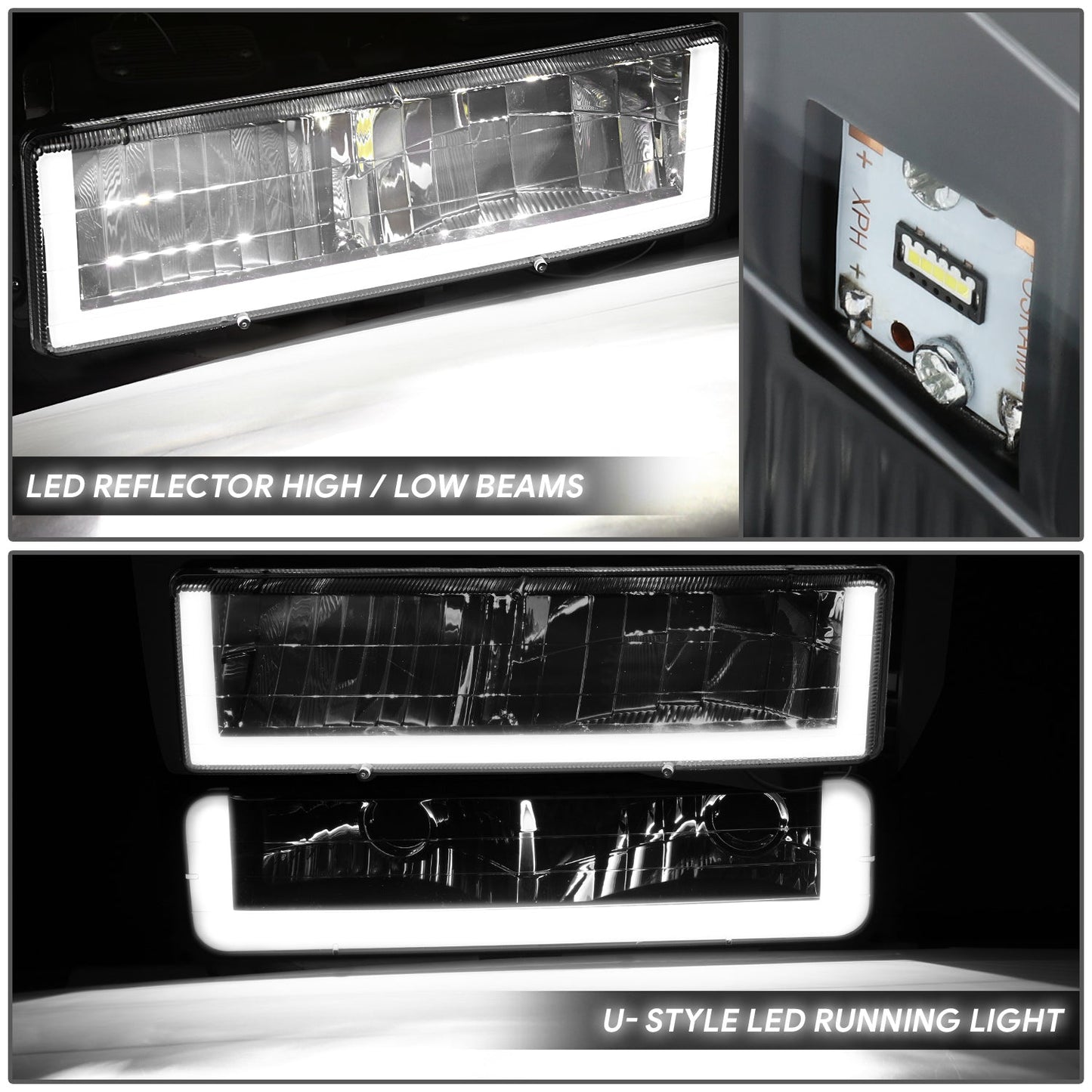 U-LED DRL Headlights+Turn Signal Lights <br>88-02 Chevy GMC C/K 1500-3500 Suburban,Yukon