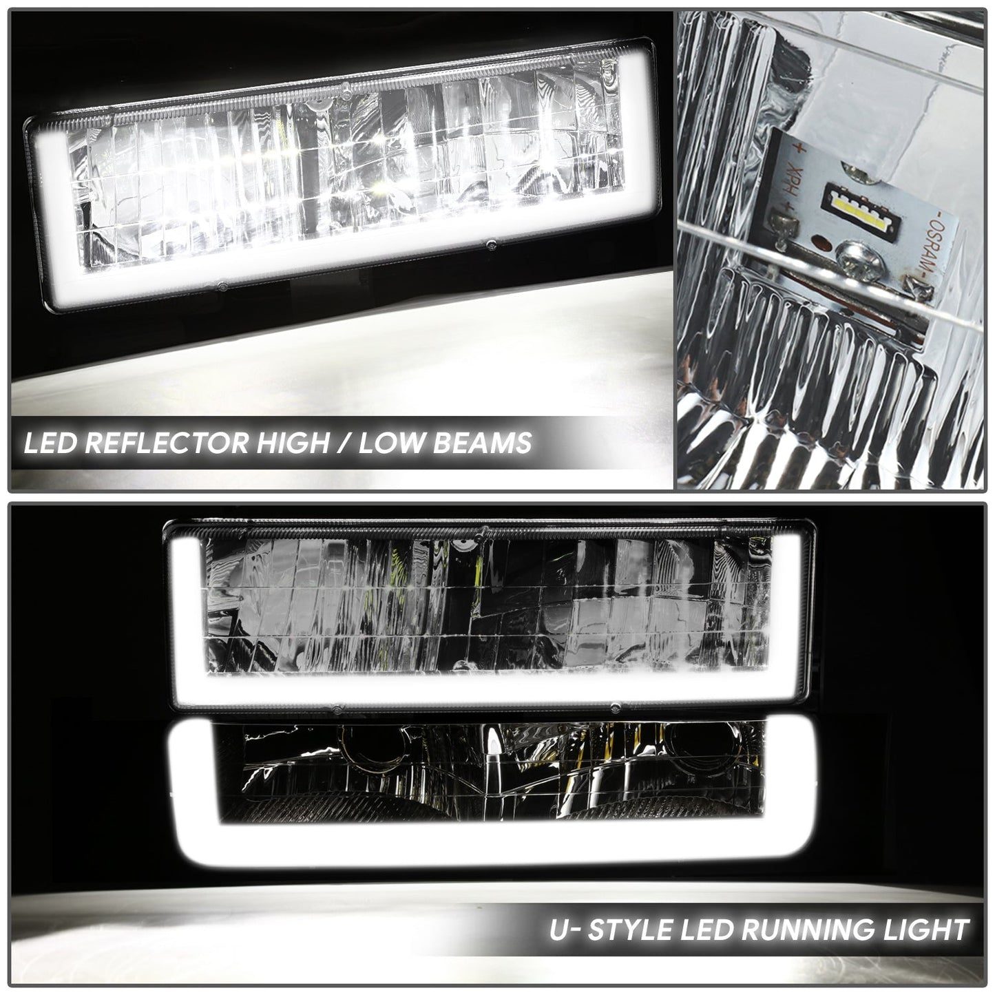 U-LED DRL Headlights+Turn Signal Lights <br>88-02 Chevy GMC C/K 1500-3500 Suburban,Yukon