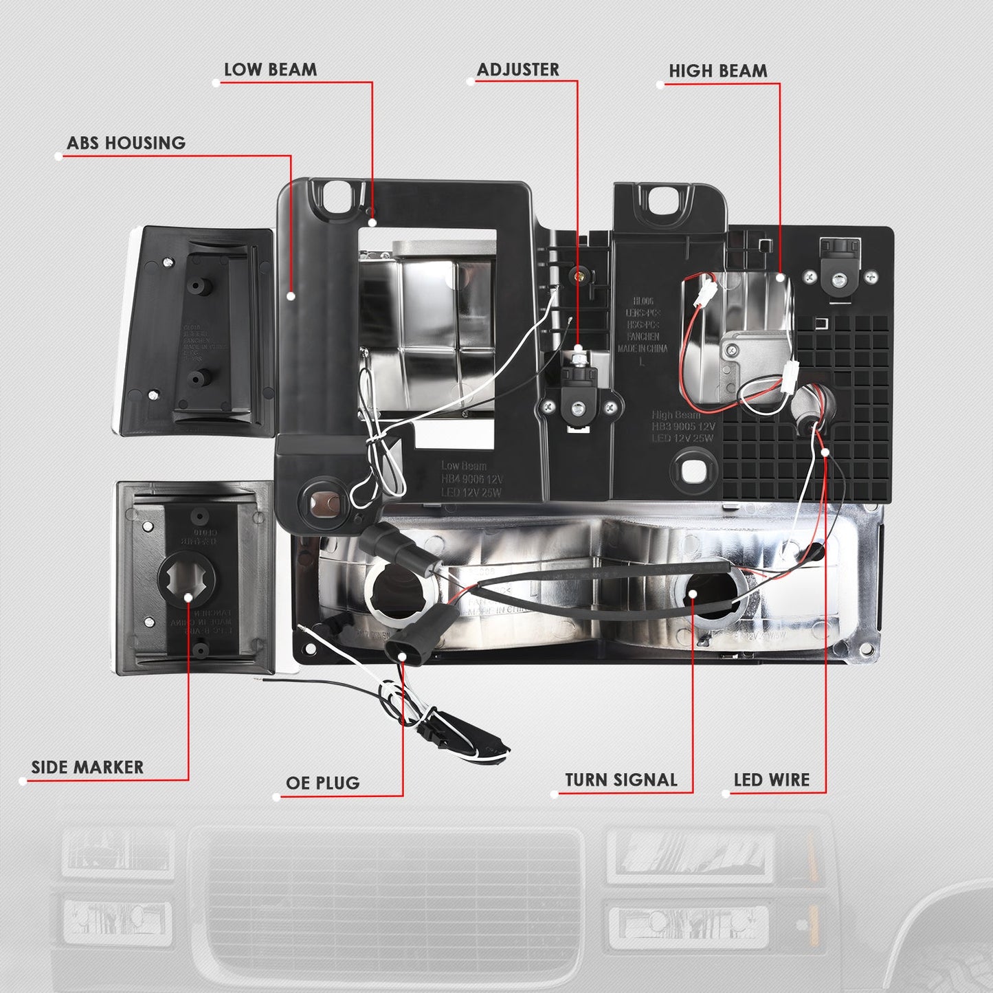 U-LED DRL Headlights+Turn Signal Lights <br>94-99 GMC C/K 1500 Yukon, C/K 1500-2500 Suburban