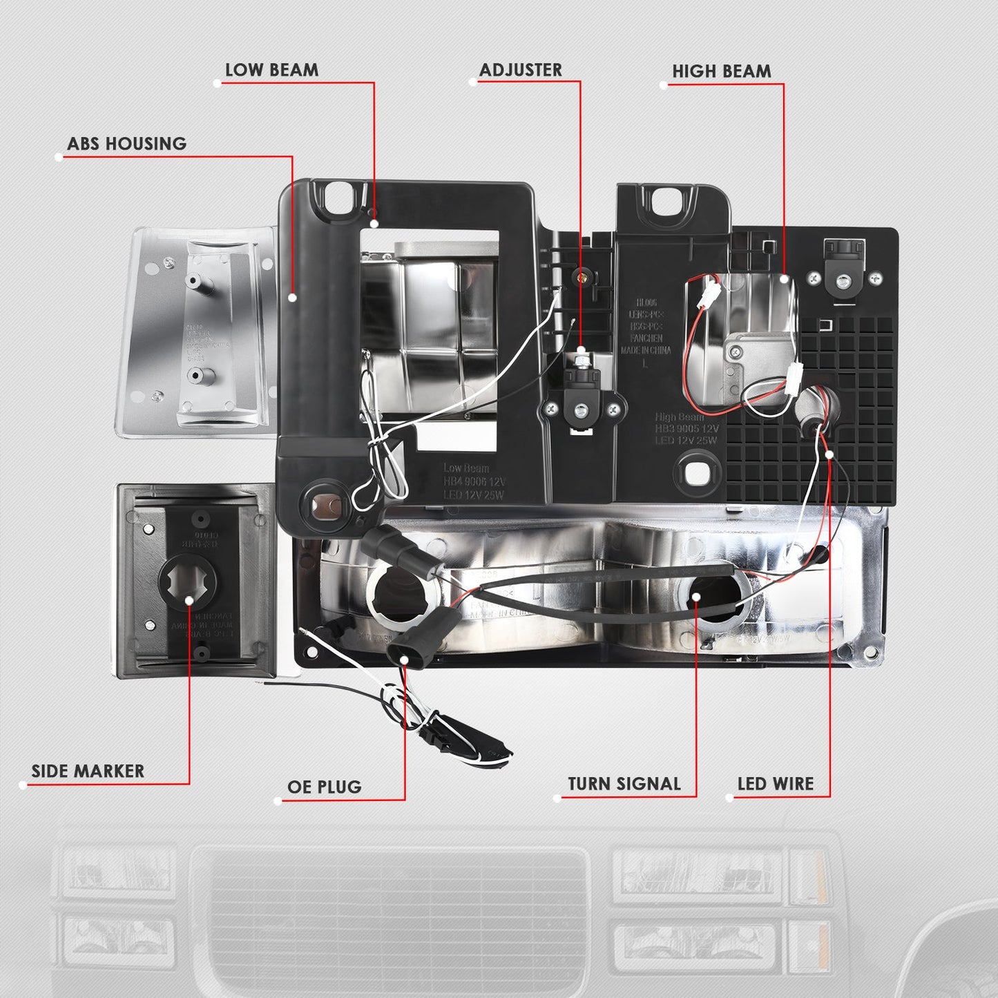 U-LED DRL Headlights+Turn Signal Lights <br>94-99 GMC C/K 1500 Yukon, C/K 1500-2500 Suburban