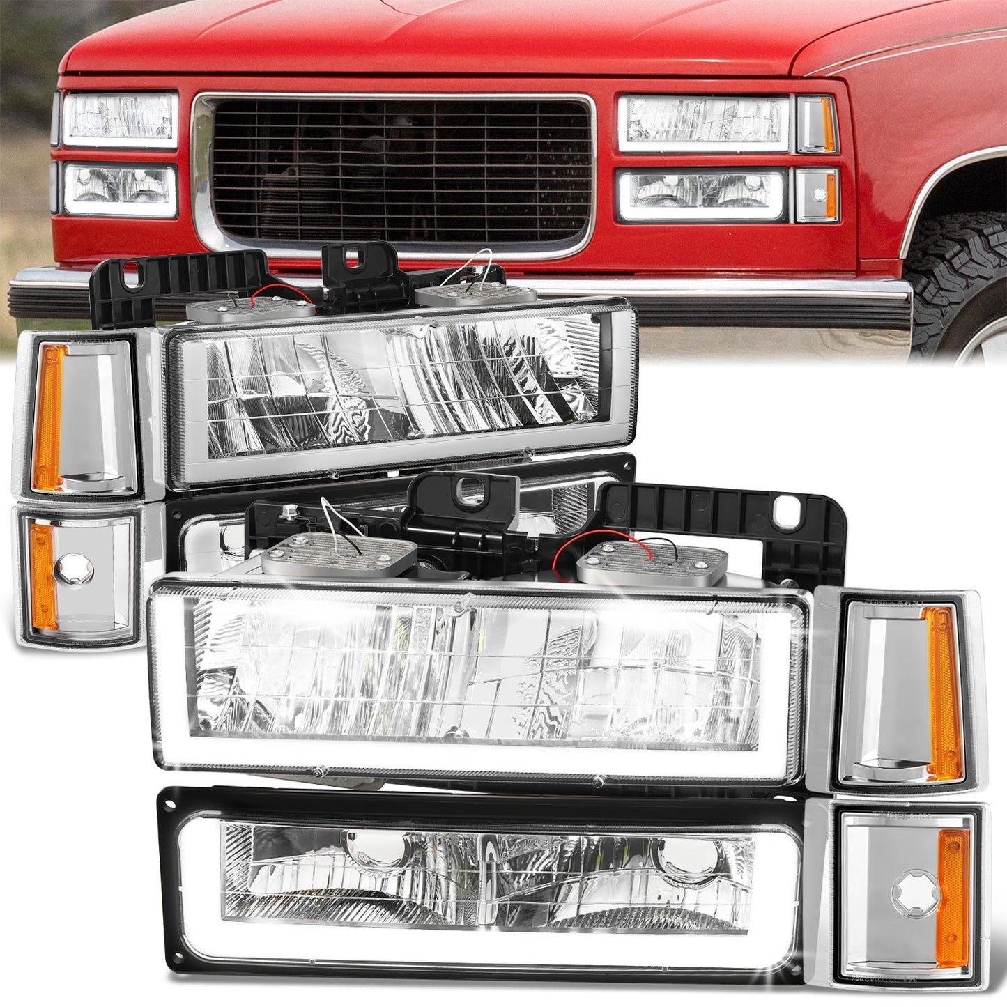 U-LED DRL Headlights+Turn Signal Lights <br>94-99 GMC C/K 1500 Yukon, C/K 1500-2500 Suburban