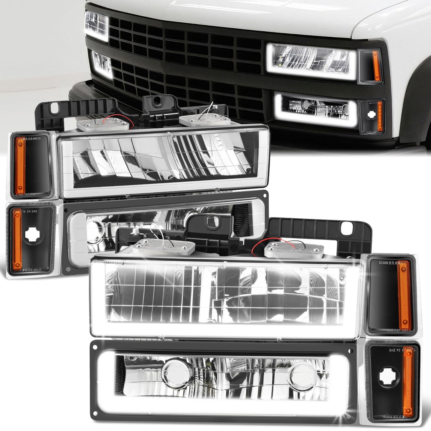 U-LED DRL Headlights+Turn Signal Lights <br>88-93 Chevy C/K 1500-3500 Suburban