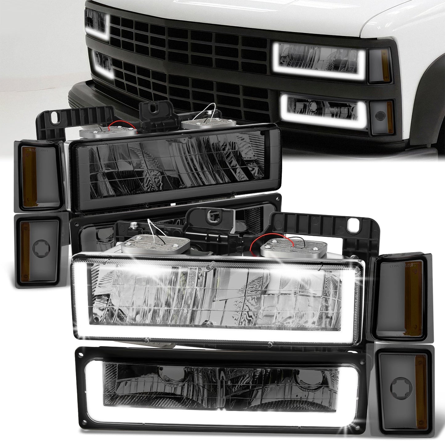 U-LED DRL Headlights+Turn Signal Lights <br>88-93 Chevy C/K 1500-3500 Suburban