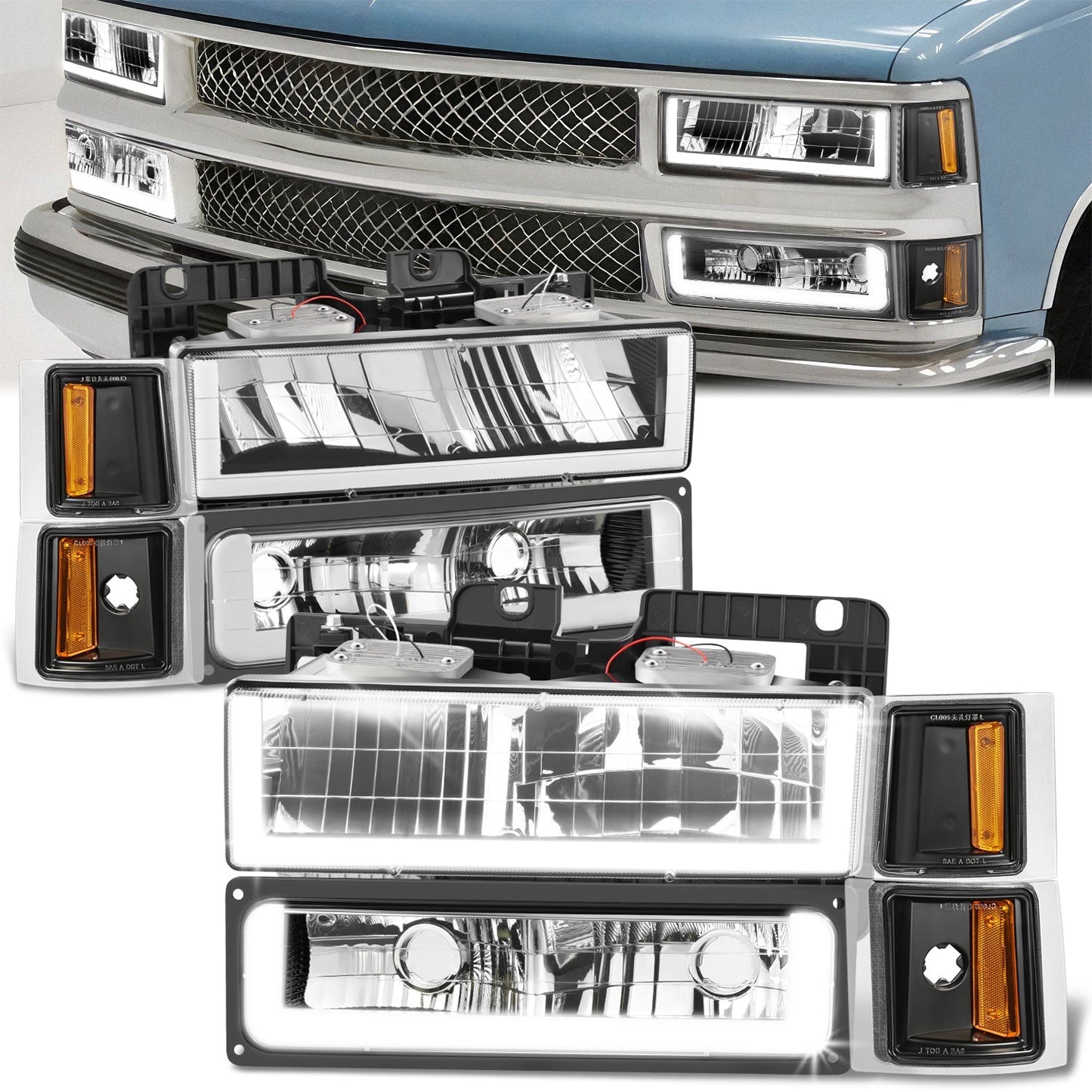 U-LED DRL Headlights+Turn Signal Lights <br>94-02 Chevy C/K 1500-3500 Suburban, Tahoe