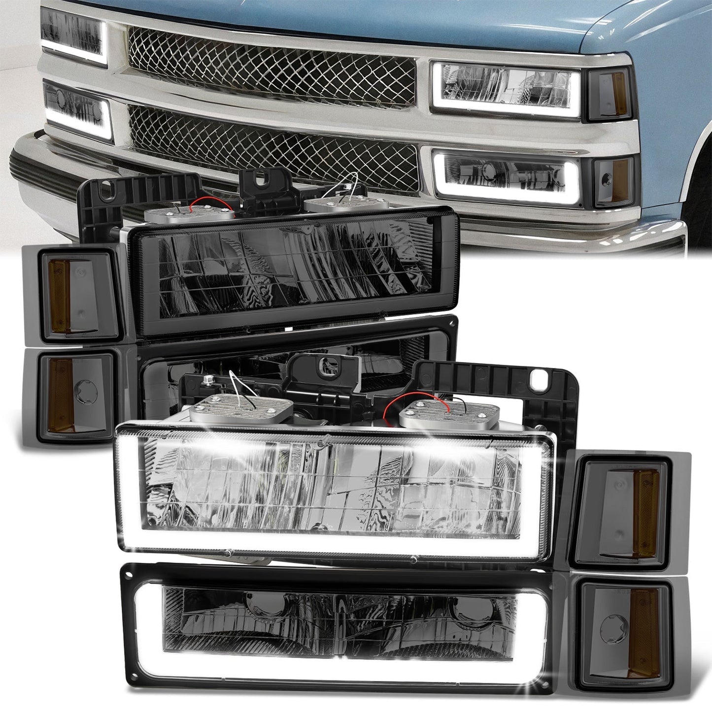 U-LED DRL Headlights+Turn Signal Lights <br>94-02 Chevy C/K 1500-3500 Suburban, Tahoe