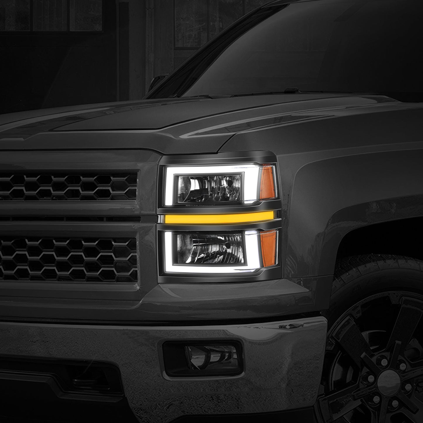 Box-Shaped LED DRL Sequential Signals Headlights <br>14-15 Chevy Silverado 1500