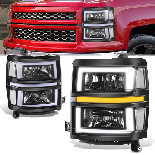 Box-Shaped LED DRL Sequential Signals Headlights <br>14-15 Chevy Silverado 1500