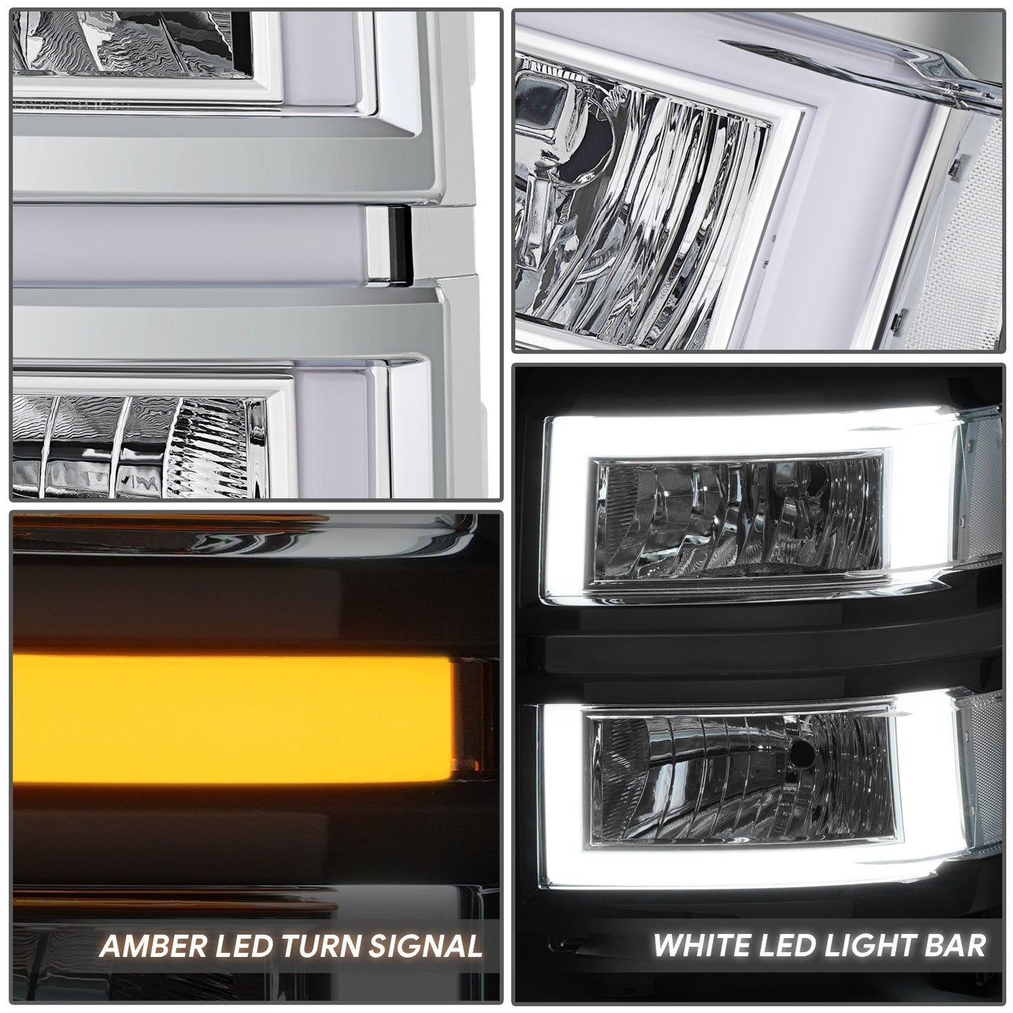 Box-Shaped LED DRL Sequential Signals Headlights <br>14-15 Chevy Silverado 1500