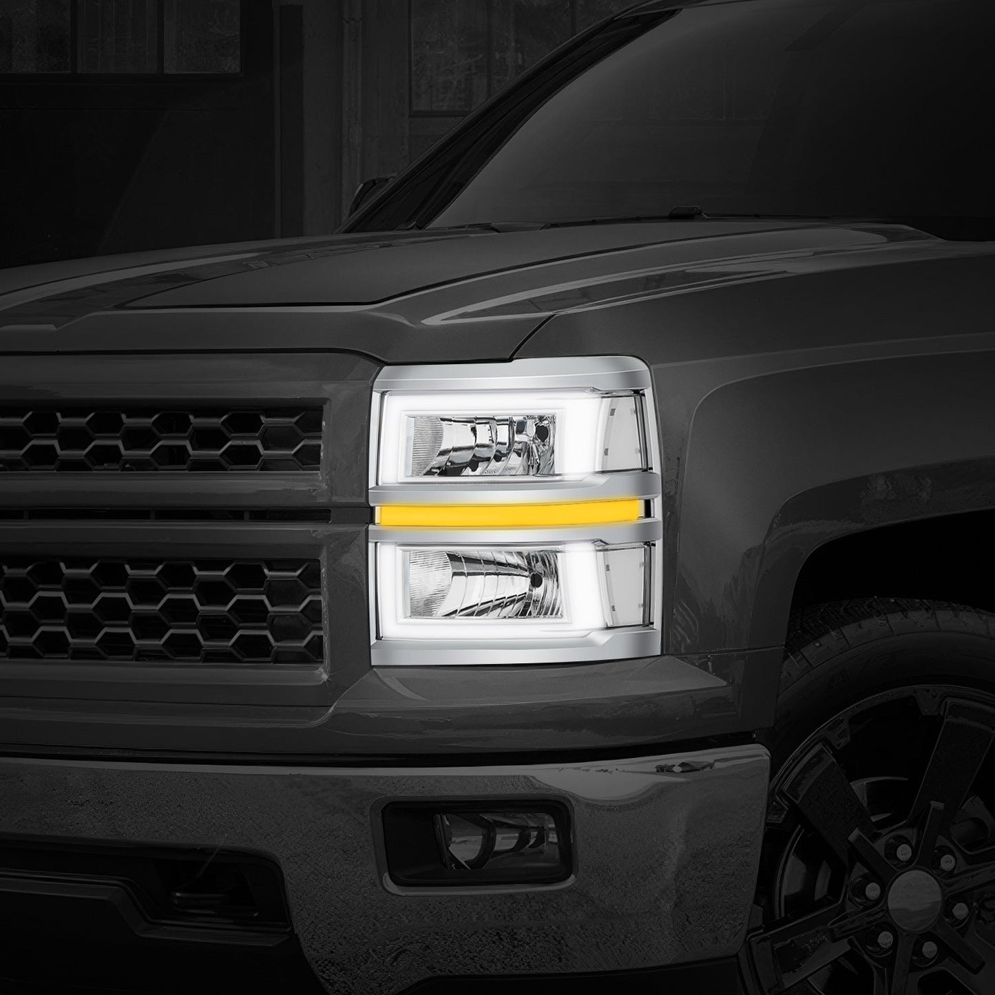 Box-Shaped LED DRL Sequential Signals Headlights <br>14-15 Chevy Silverado 1500