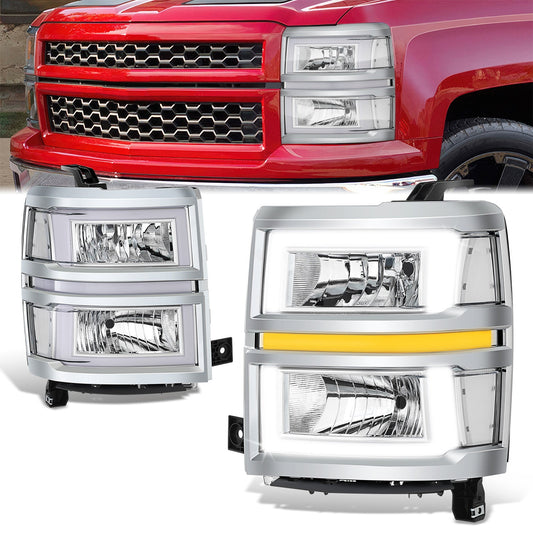 Box-Shaped LED DRL Sequential Signals Headlights <br>14-15 Chevy Silverado 1500