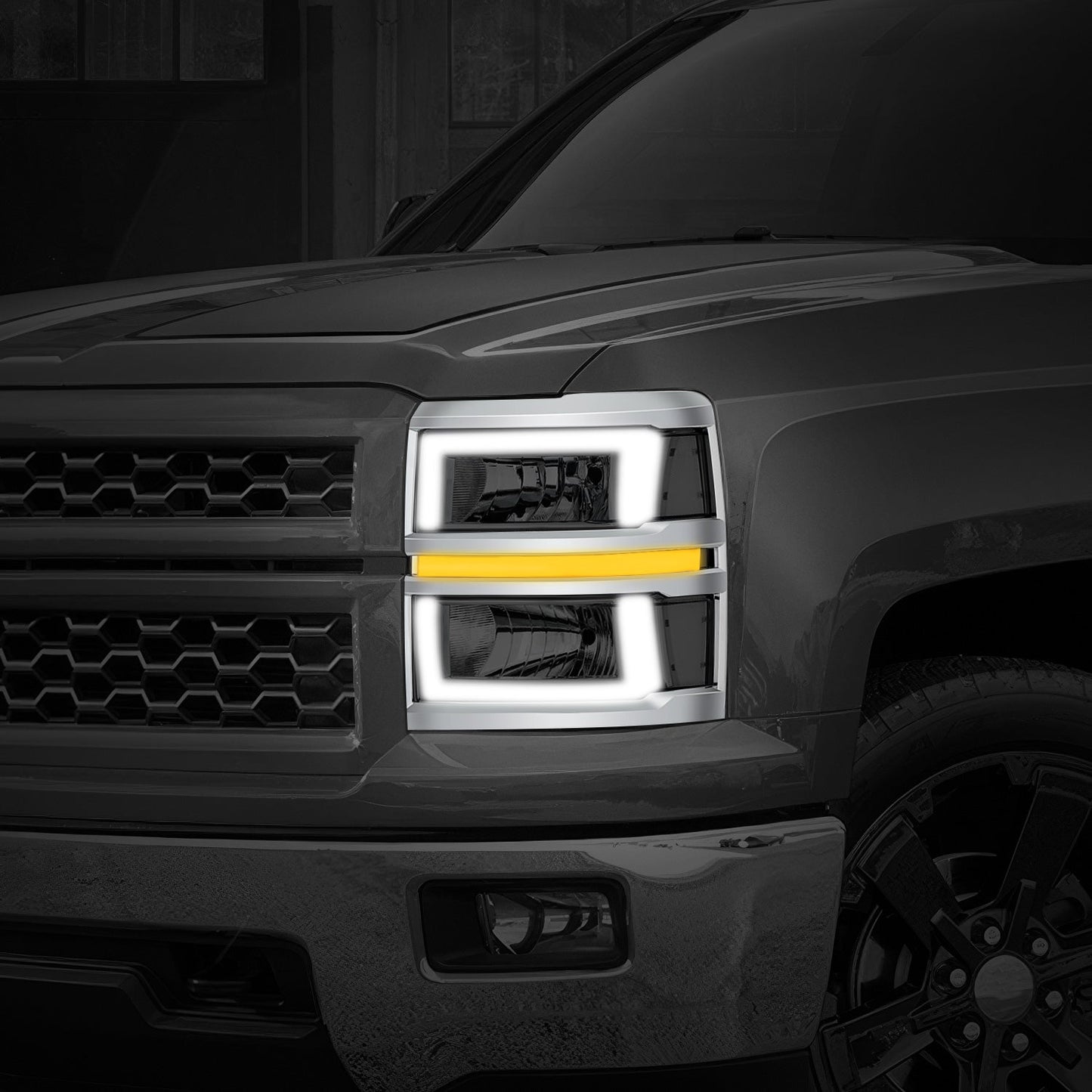 Box-Shaped LED DRL Sequential Signals Headlights <br>14-15 Chevy Silverado 1500