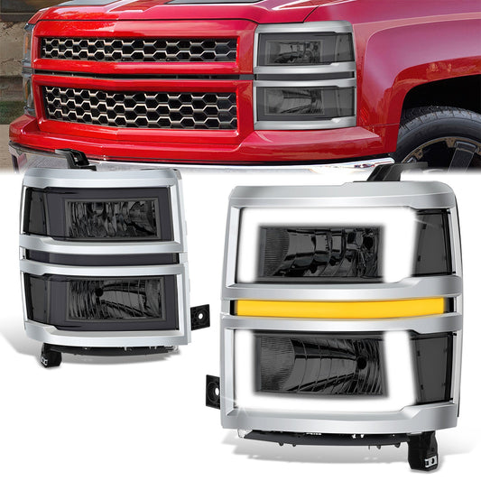 Box-Shaped LED DRL Sequential Signals Headlights <br>14-15 Chevy Silverado 1500