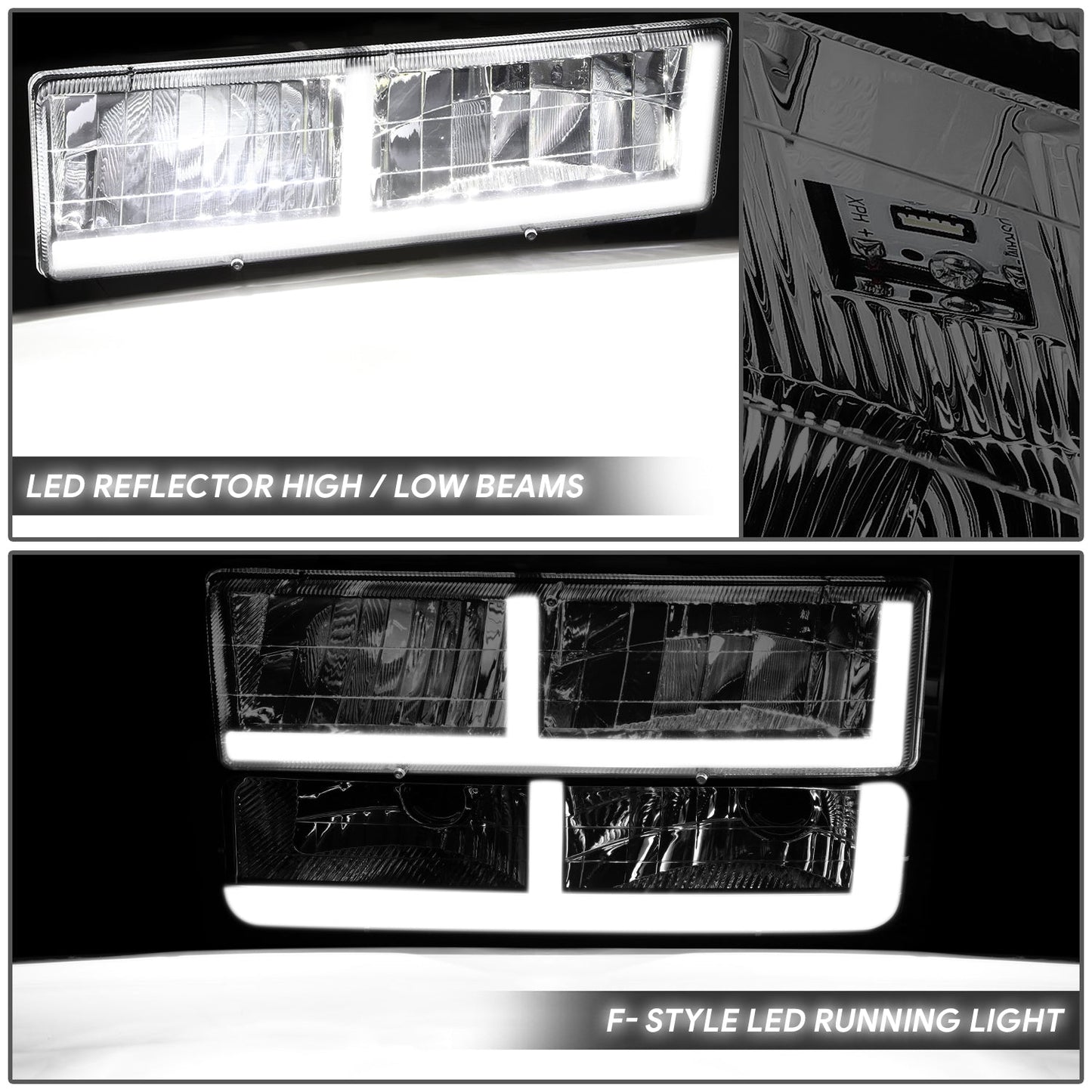 8pcs F-Style LED DRL Headlight Set (Smoked) <br>94-02 Chevy C10 C/K Pickup, Suburban, Tahoe