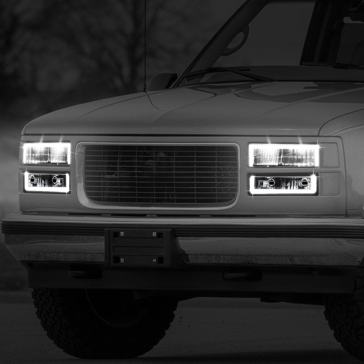 4pcs Square Box LED DRL Headlight Set (Black) <br>88-02 Chevy GMC C10 C/K Pickup, Suburban