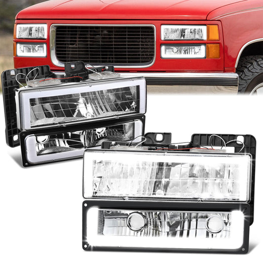 4pcs Square Box LED DRL Headlight Set (Chrome) <br>88-02 Chevy GMC C10 C/K Pickup, Suburban