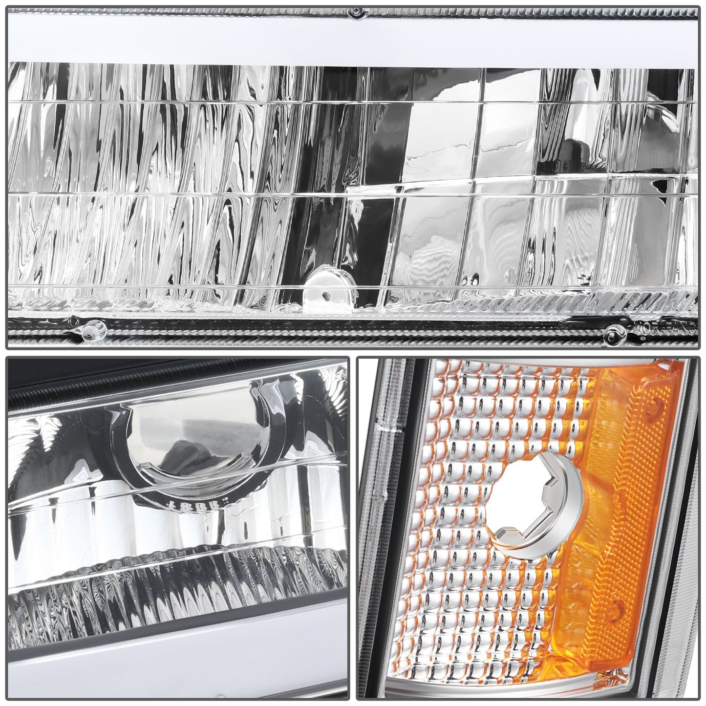 8pcs Square Box LED DRL Headlight Set (Chrome) <br>94-00 GMC C10 C/K Pickup, Suburban, Yukon