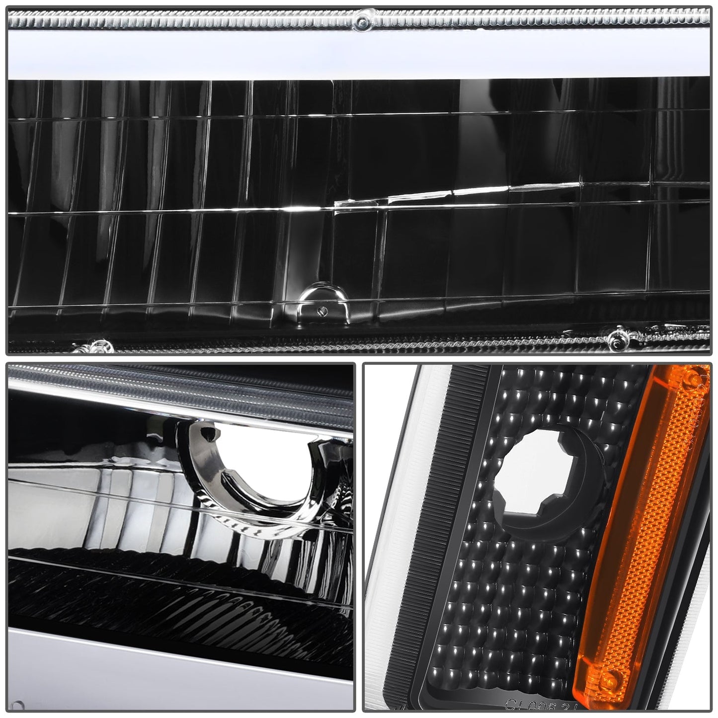 8pcs Square Box LED DRL Headlight Set (Black) <br>88-93 Chevy C10 C/K Pickup, Suburban, Tahoe